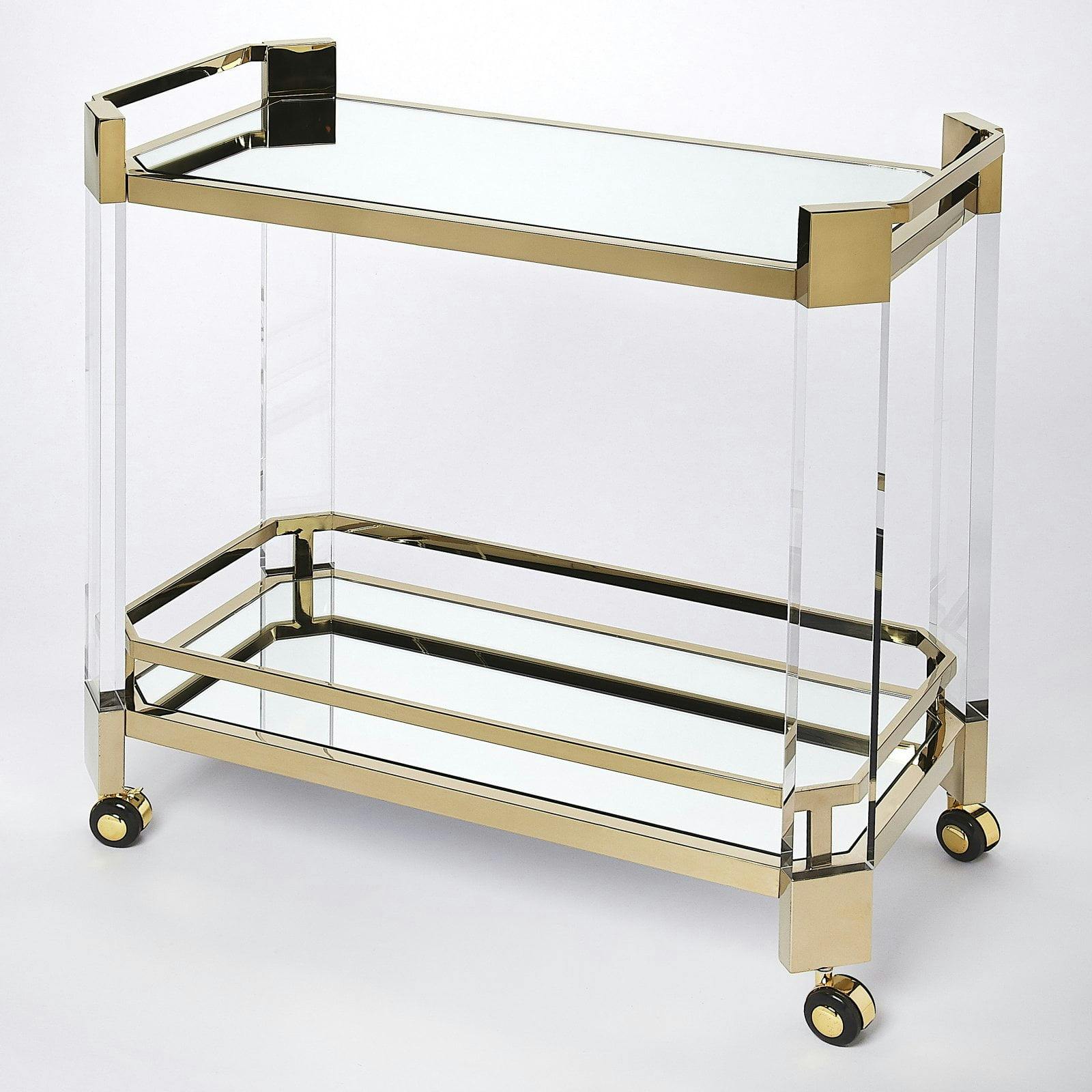 Charlevoix 99" Gold Stainless Steel & Acrylic Serving Cart with Storage