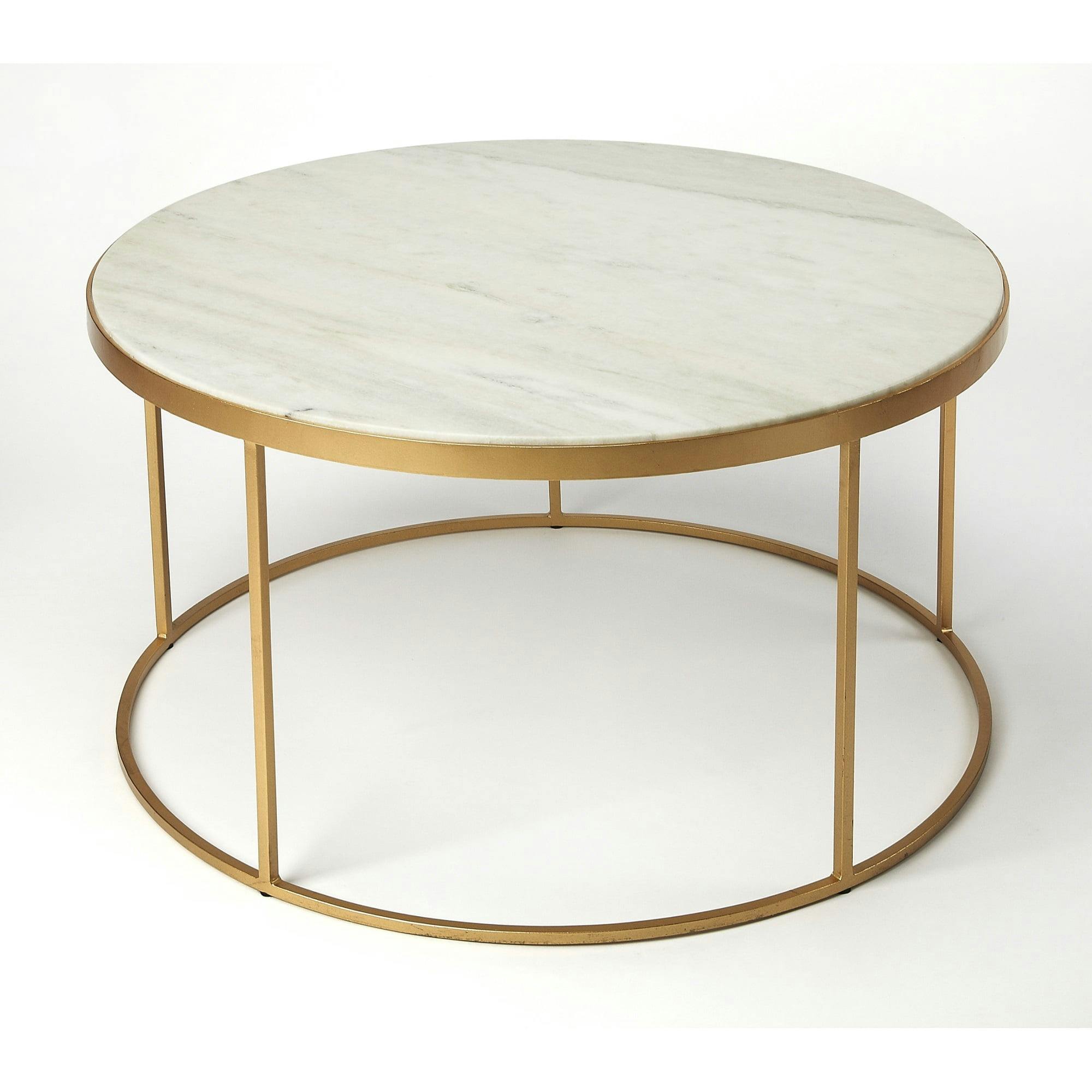 Modern White Marble and Gold Iron Base Coffee Table