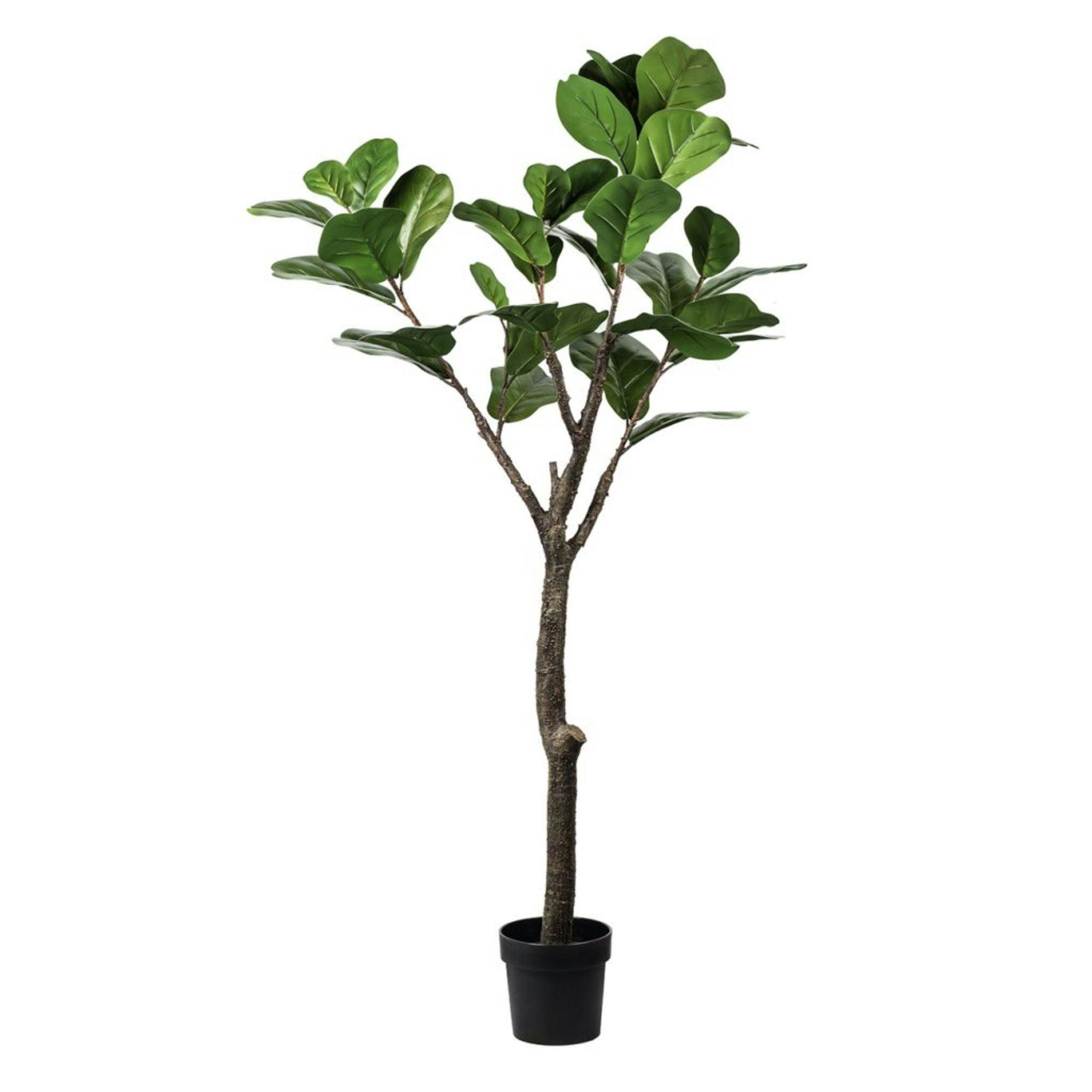 Elegant 59" Green Faux Fiddle Leaf Tree in Round Black Pot