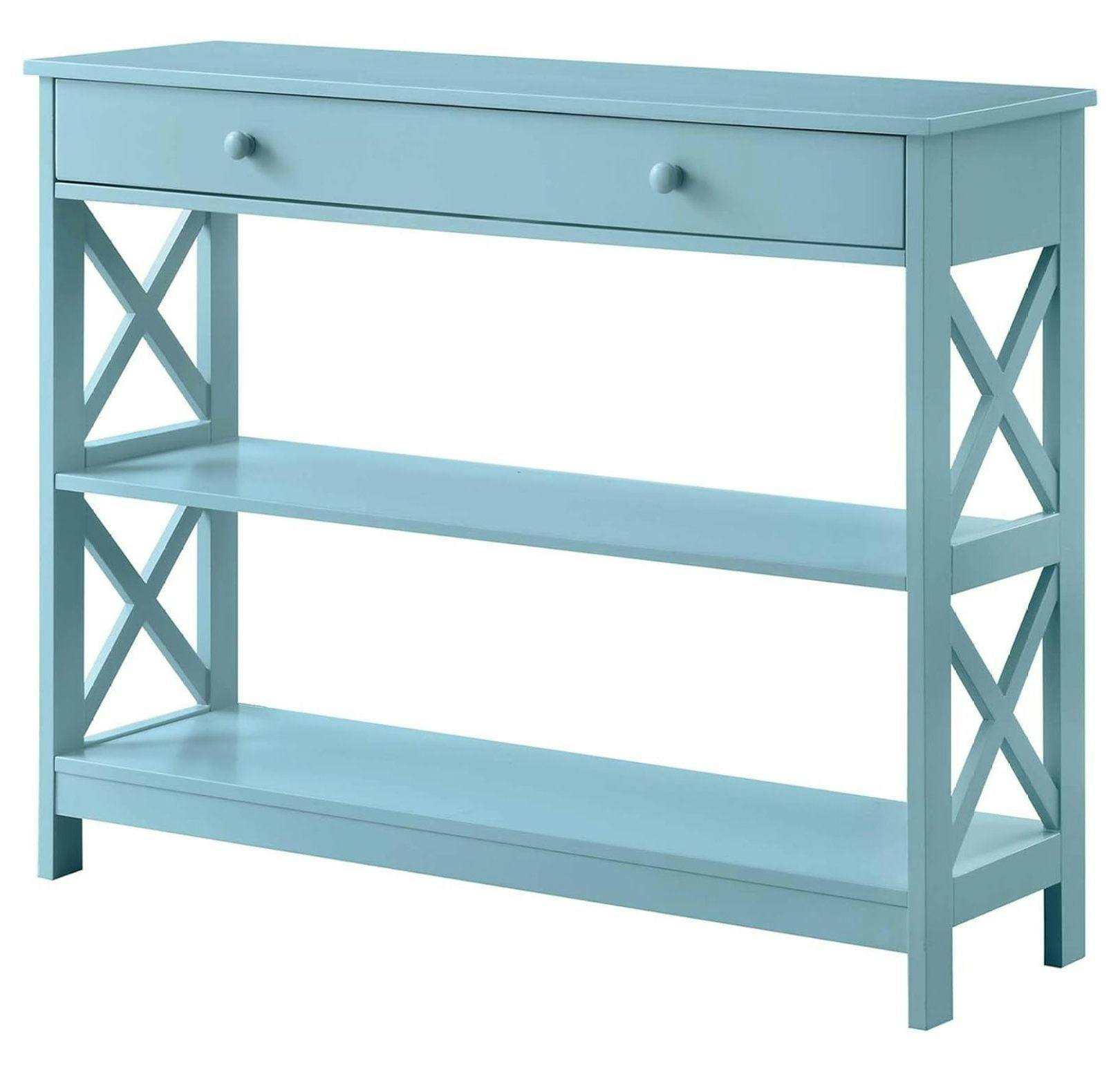 Oxford Sea Foam Blue Console Table with Drawer and Shelves