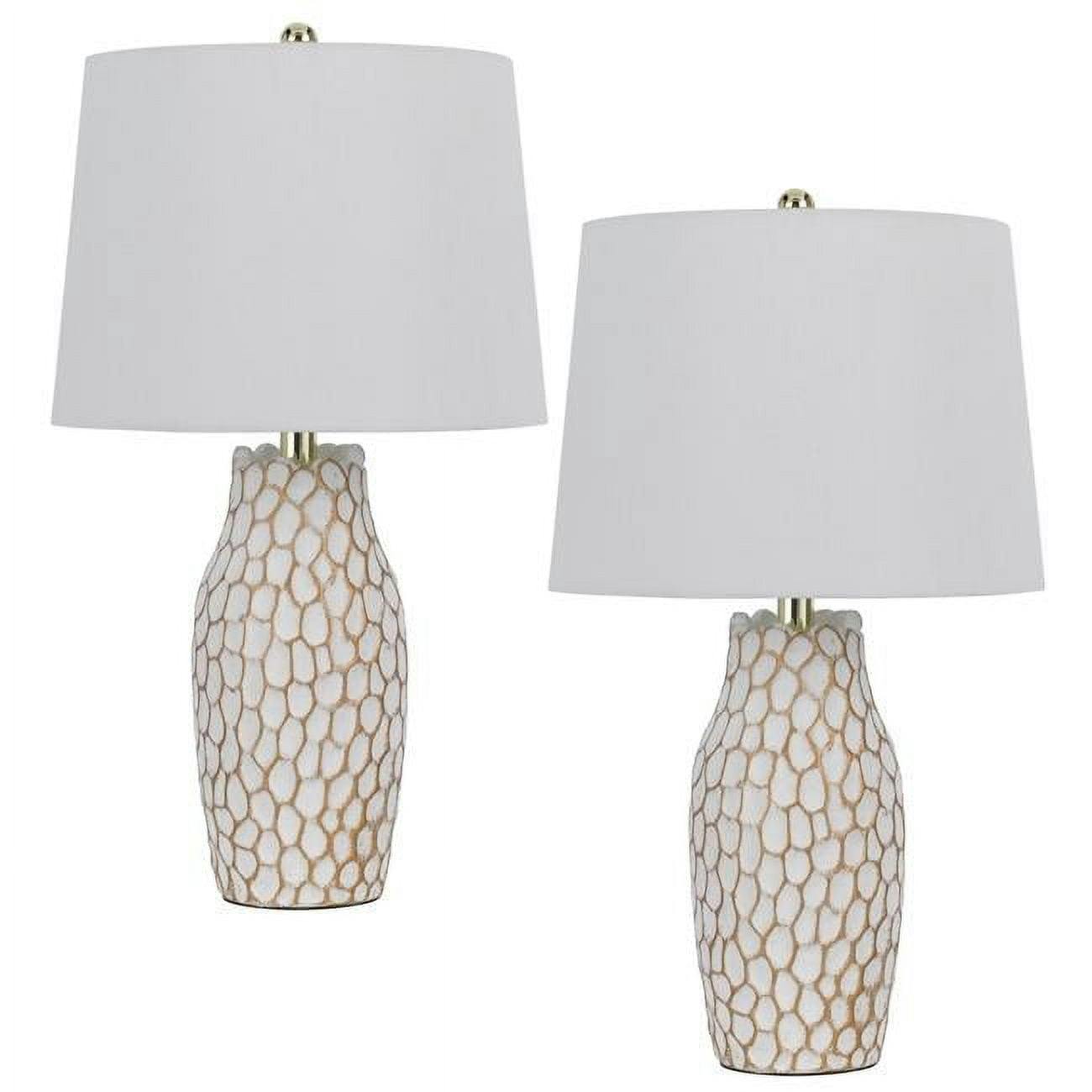 Elegant Elmira White Ceramic Table Lamp Set with Fabric Shades