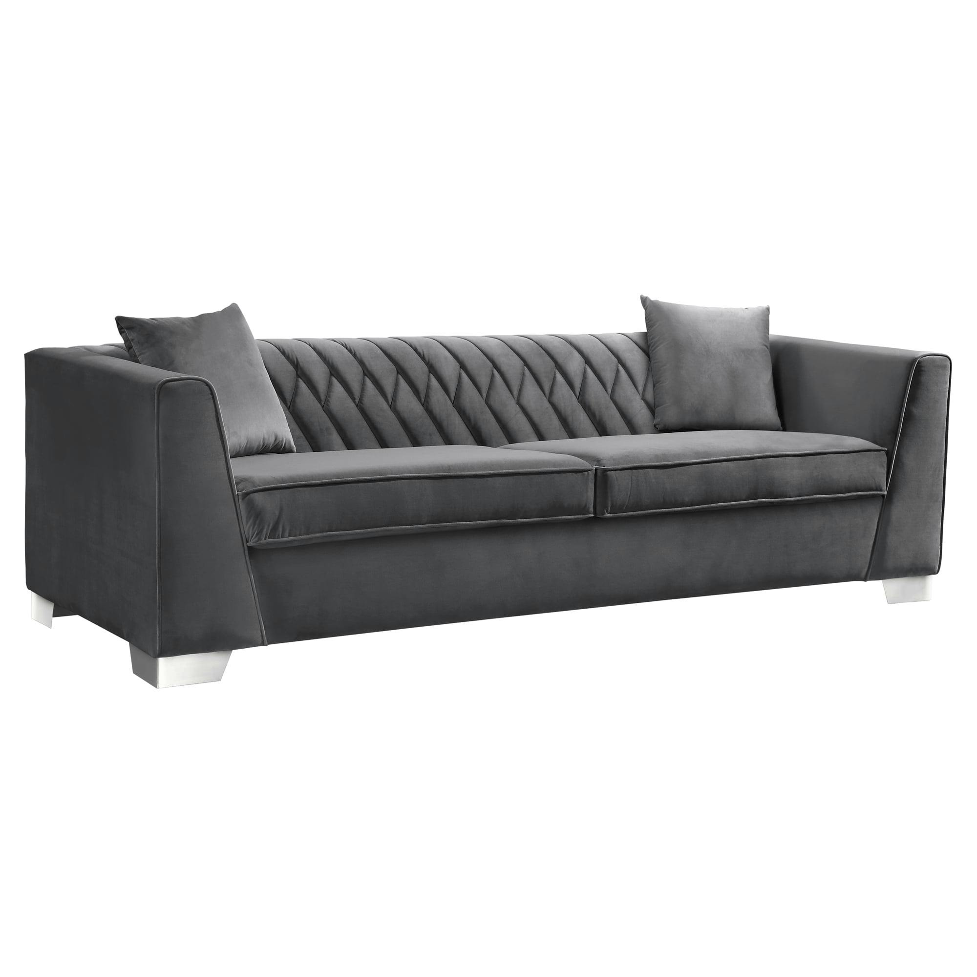 Contemporary Cambridge 88" Dark Gray Velvet and Wood Sofa