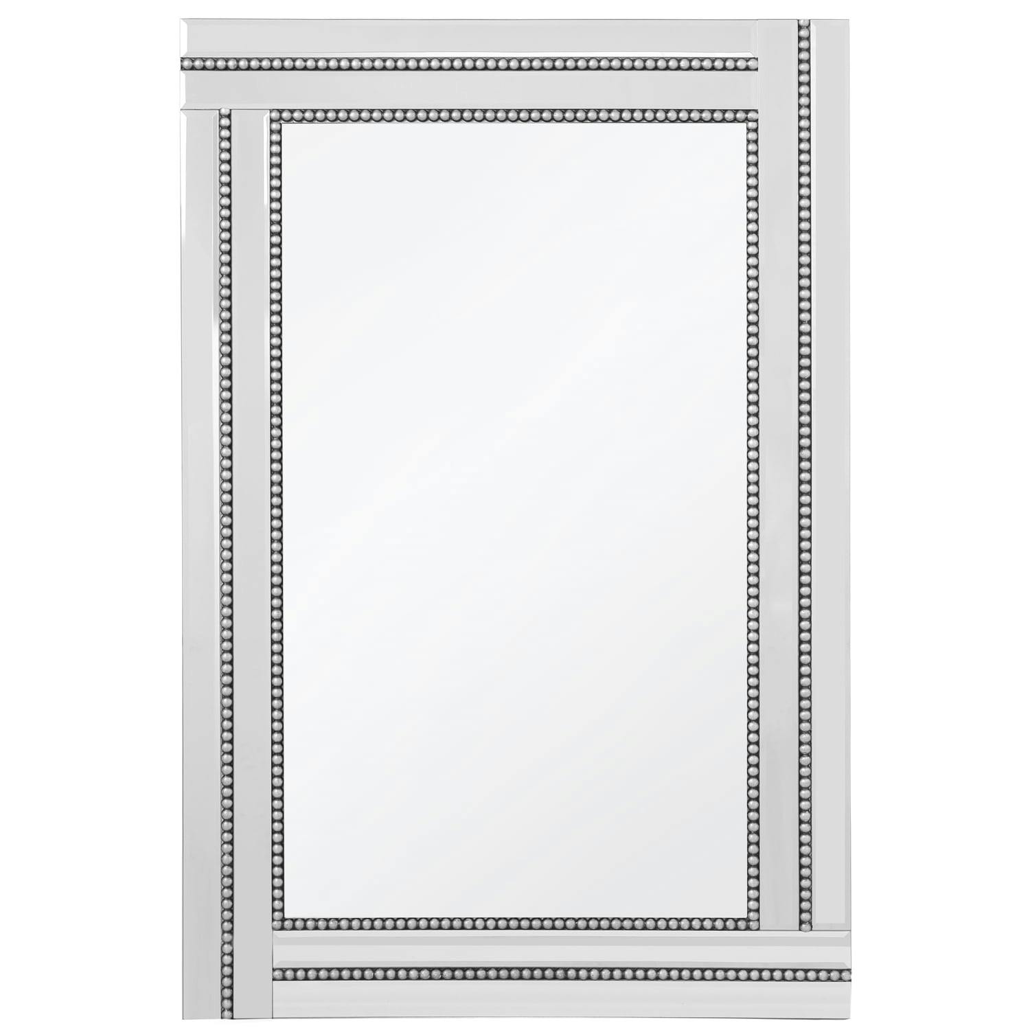 Elegant Rectangular Silver Beaded Wood Frame Mirror