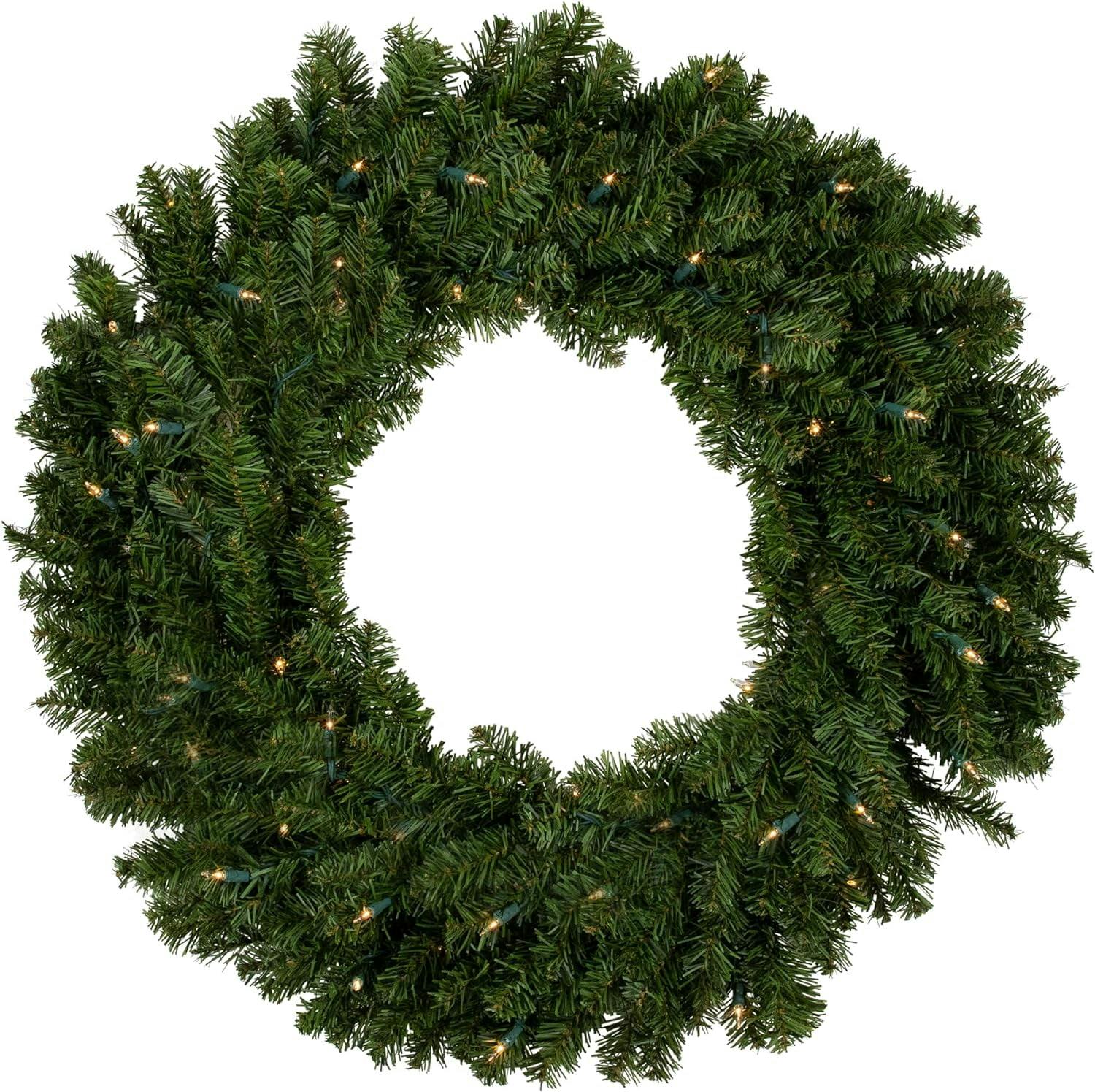 Lush Two-Tone Canadian Pine 30" Artificial Christmas Wreath with Clear Lights