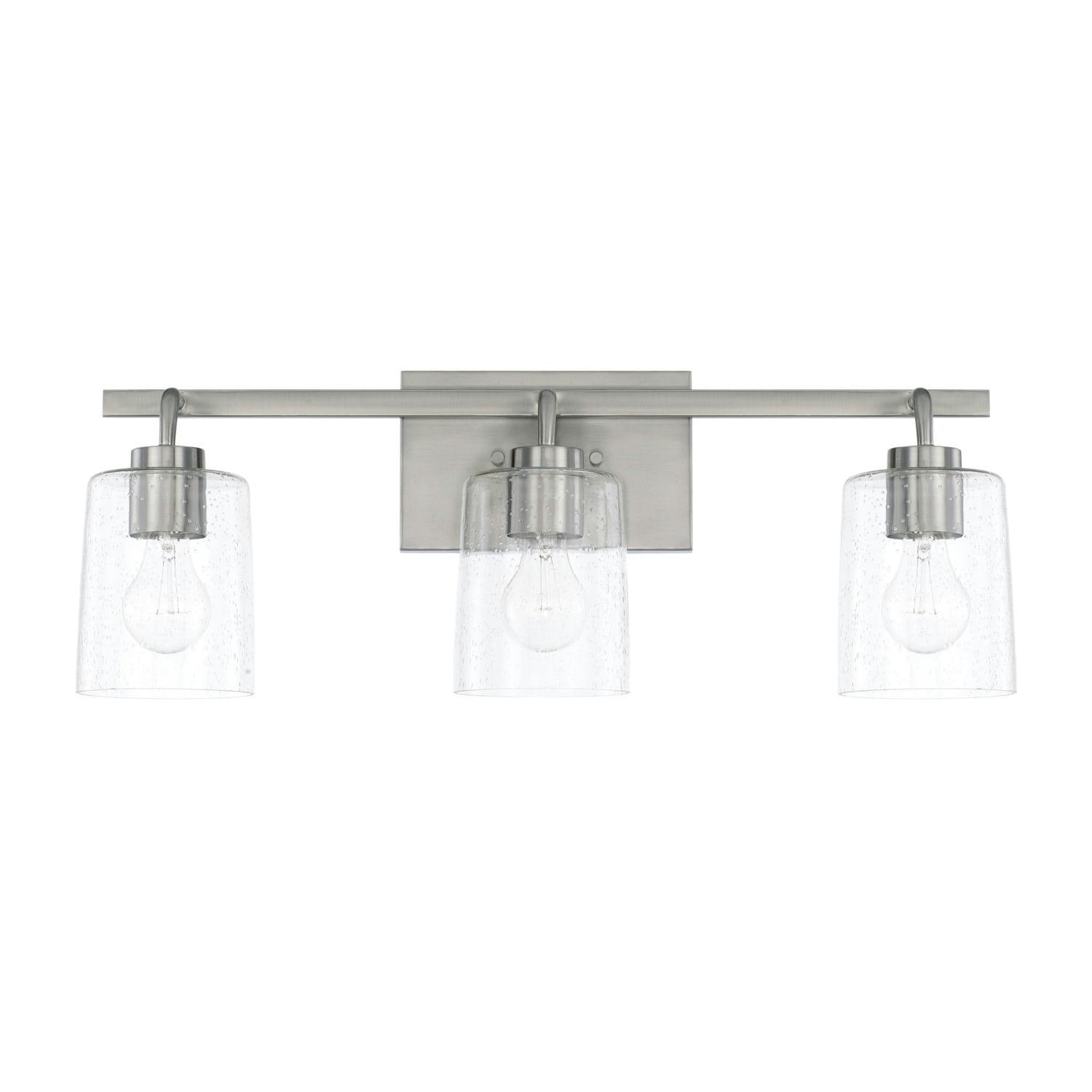 Greyson 3-Light Brushed Nickel Vanity with Clear Seeded Glass Shades