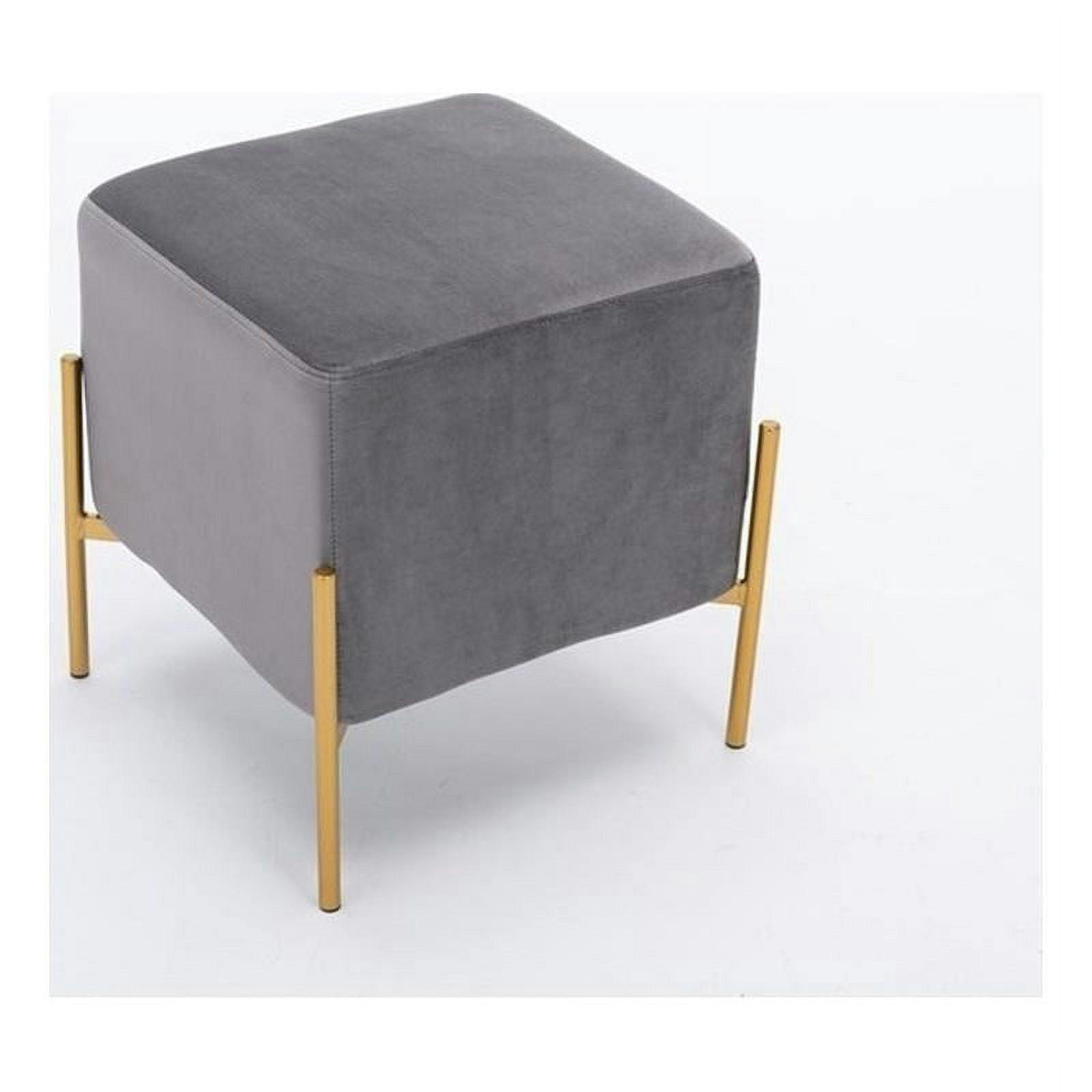 Ethan Contemporary Gray Velvet Accent Stool with Gold Finish Legs