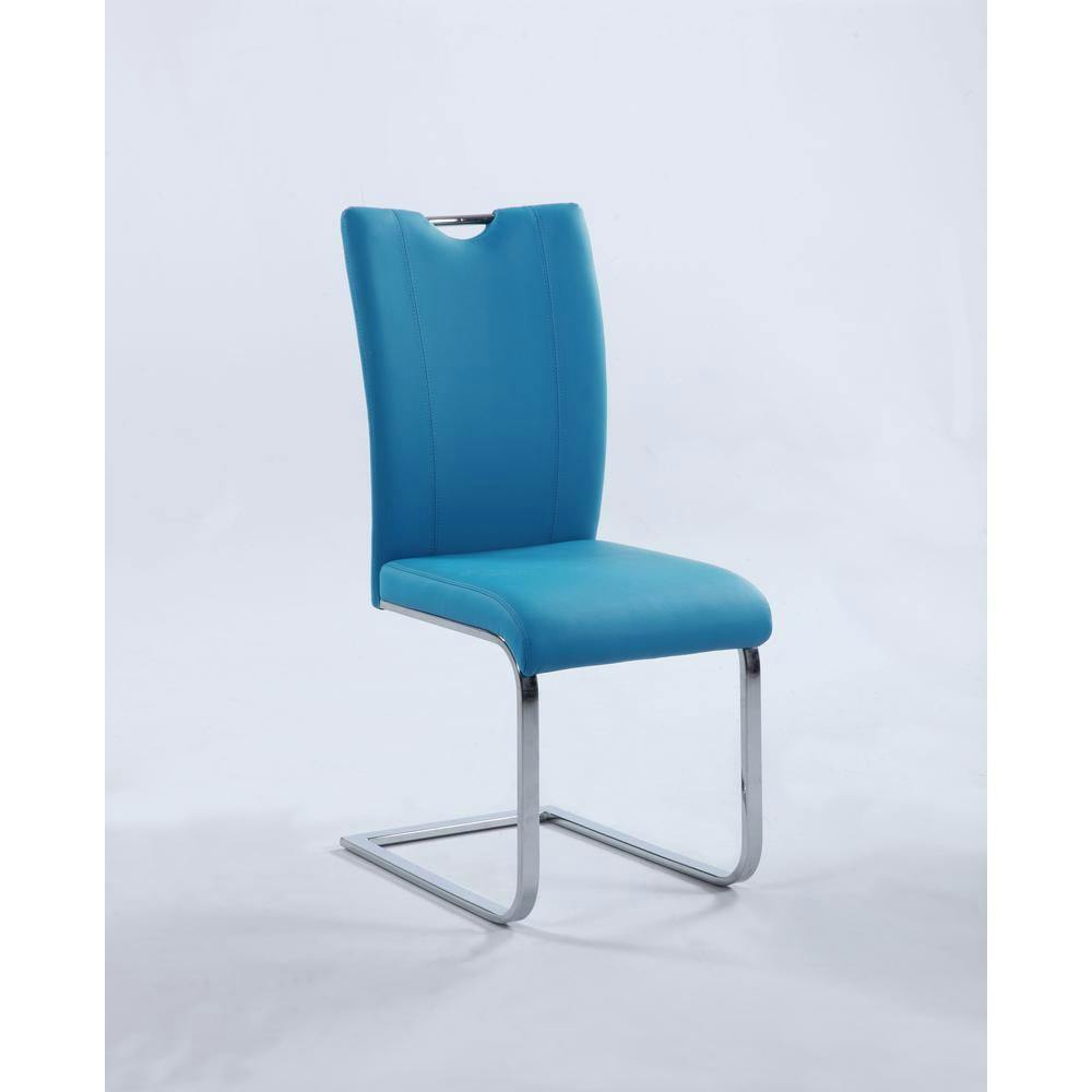 Modern Blue Faux Leather Upholstered Side Chair with Metal Frame