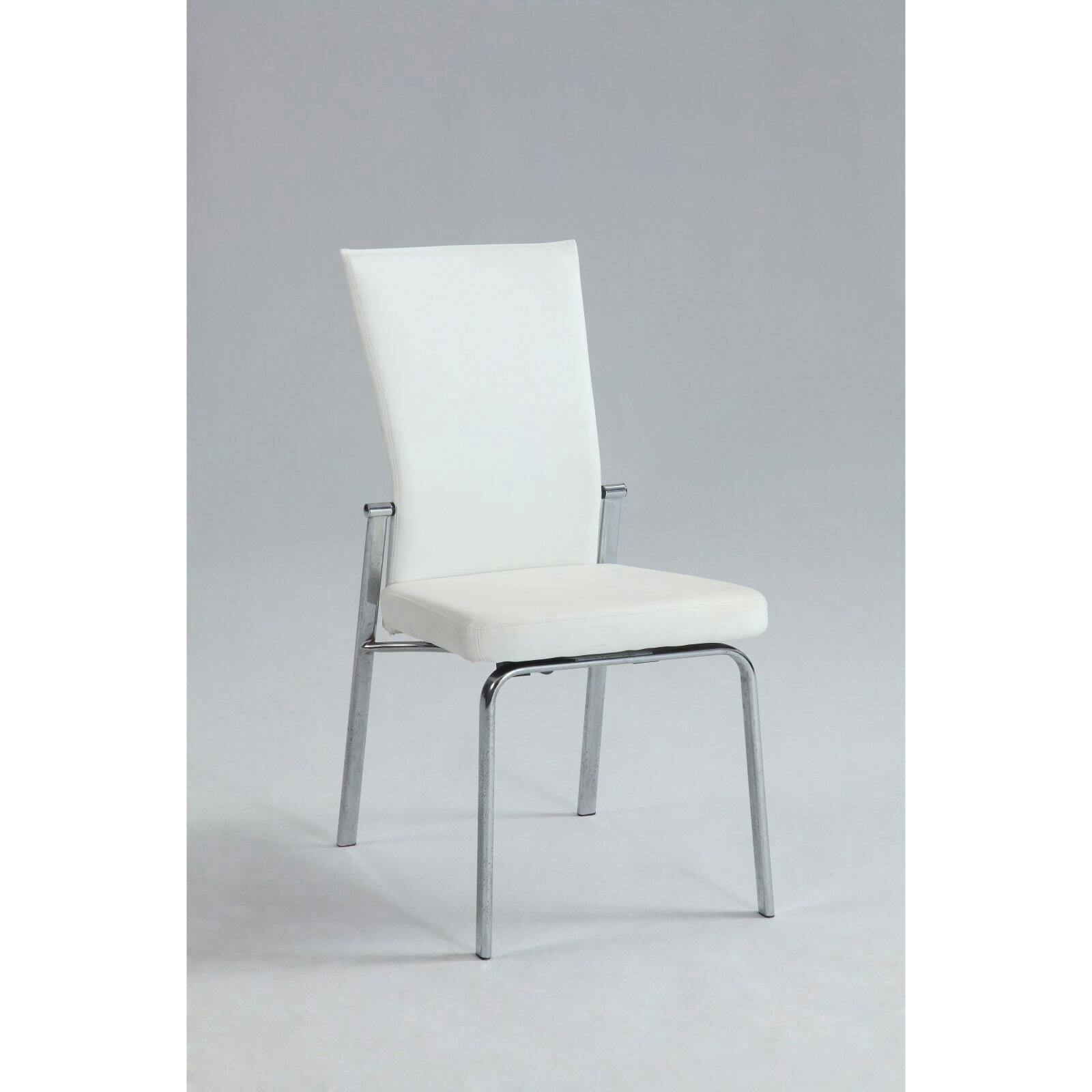Sleek Polished Chrome White Faux Leather Upholstered Side Chair
