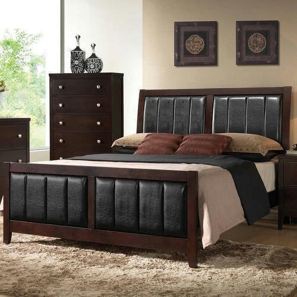 Carlton Queen Upholstered Bed with Drawer in Black Faux Leather and Cappuccino