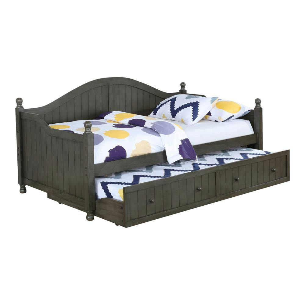 Julie Ann Transitional Pine Wood Twin Daybed with Trundle, Warm Grey
