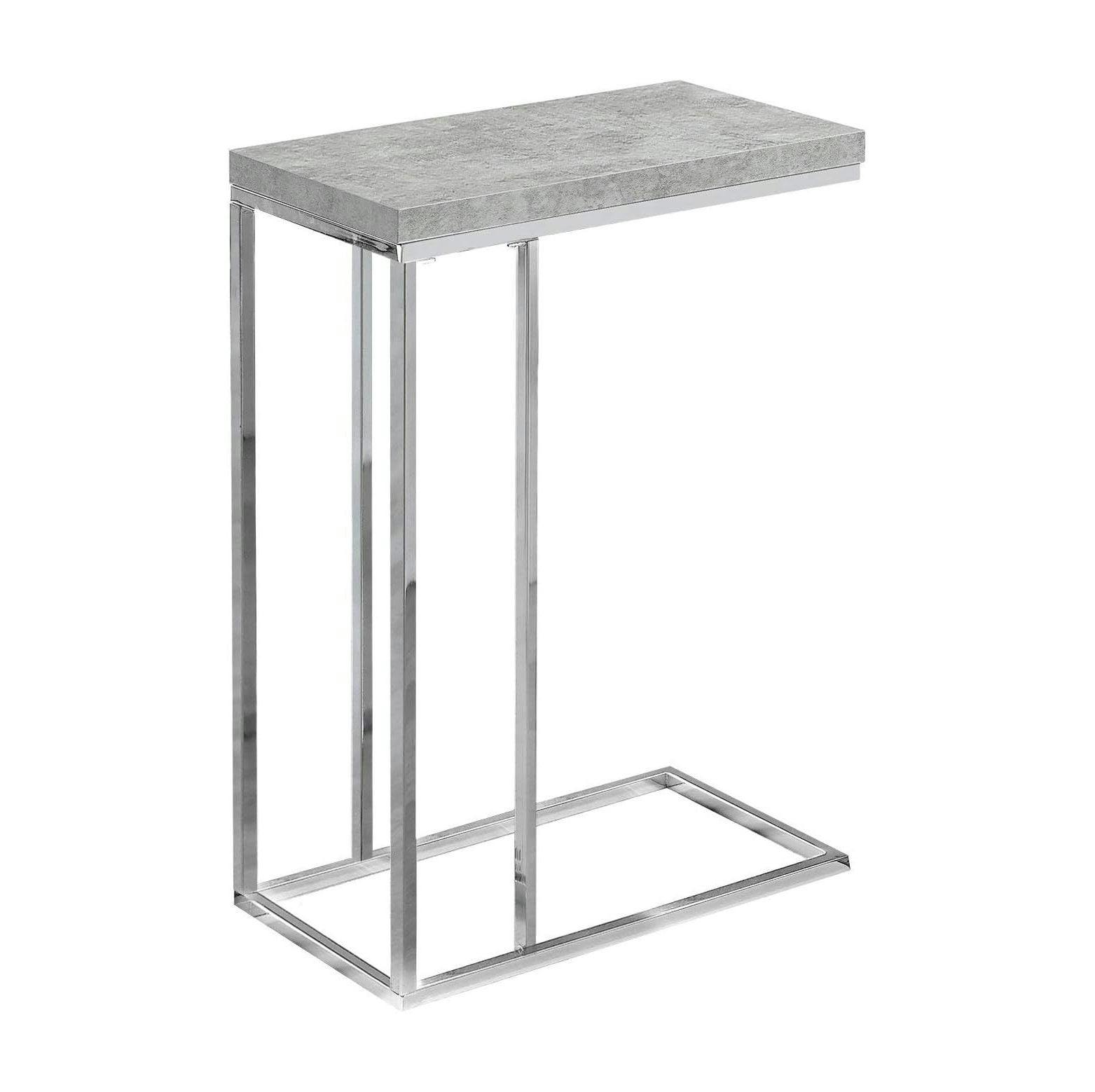 Contemporary Chrome Metal Accent Table with Grey Cement Finish