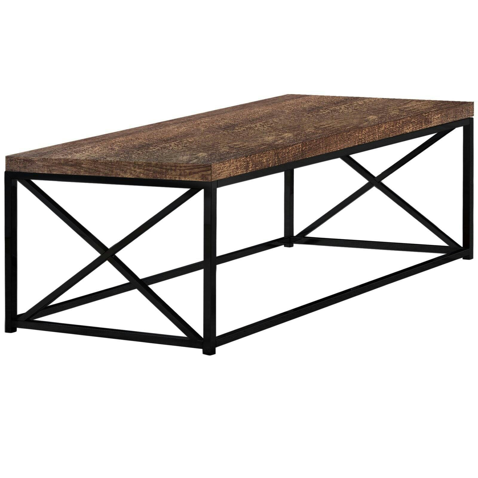 Modern Reclaimed Brown Wood & Black Metal Rectangular Coffee Table