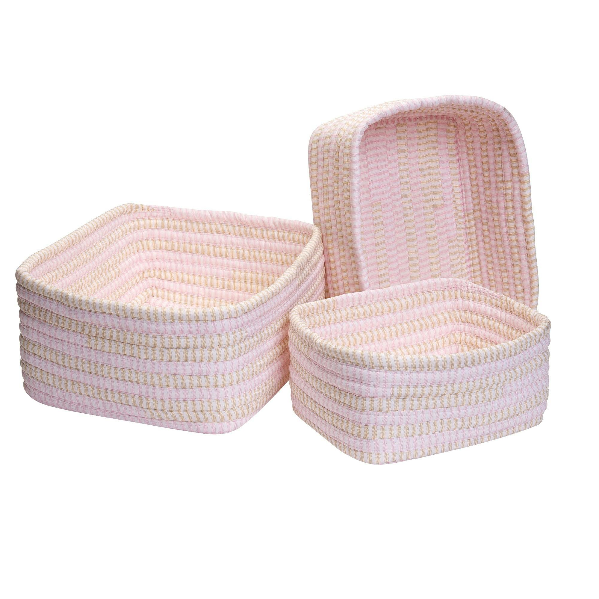 Canvas Pink Braided Rectangular Nesting Basket Set, 3-Piece