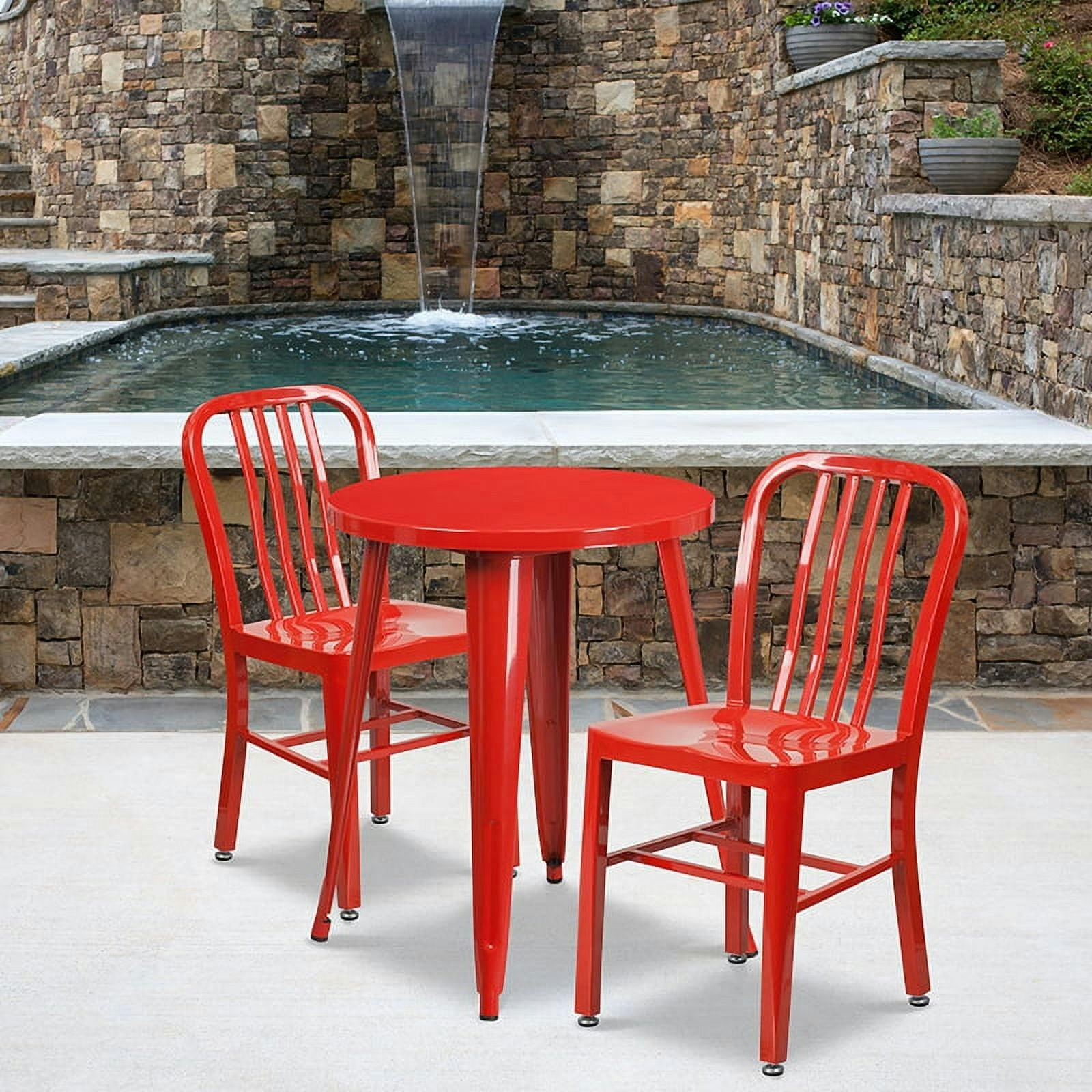 Chic Retro-Modern 24" Round Metal Table and Chair Set in Red