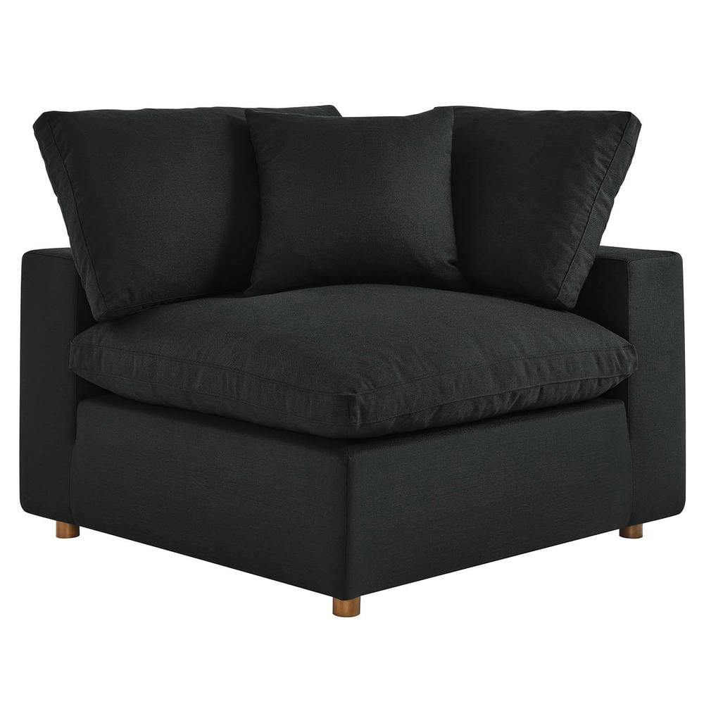 Luxurious Black Polyester and Down Filled Overstuffed Corner Chair