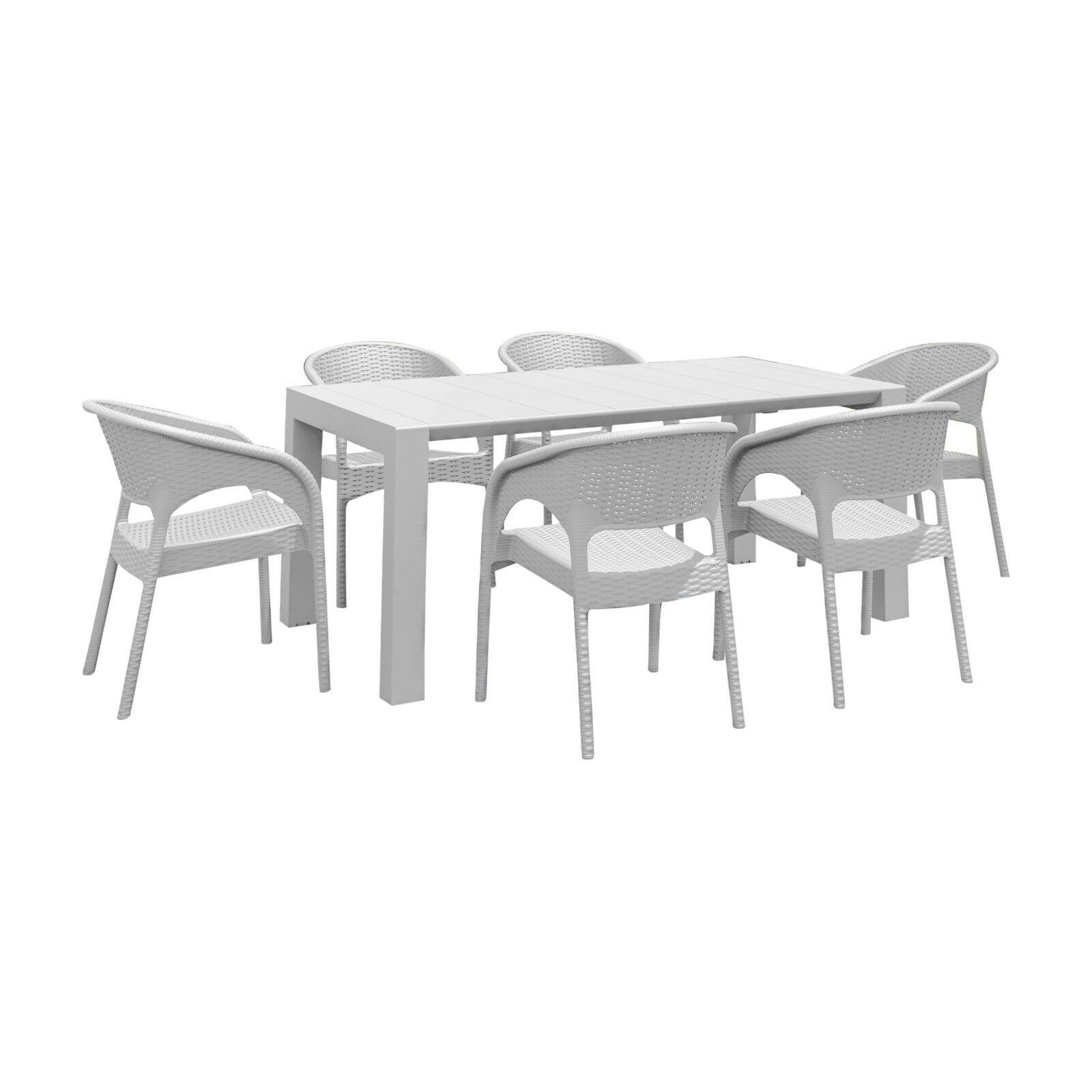 Panama 7-Piece White Extendable Patio Dining Set for 6