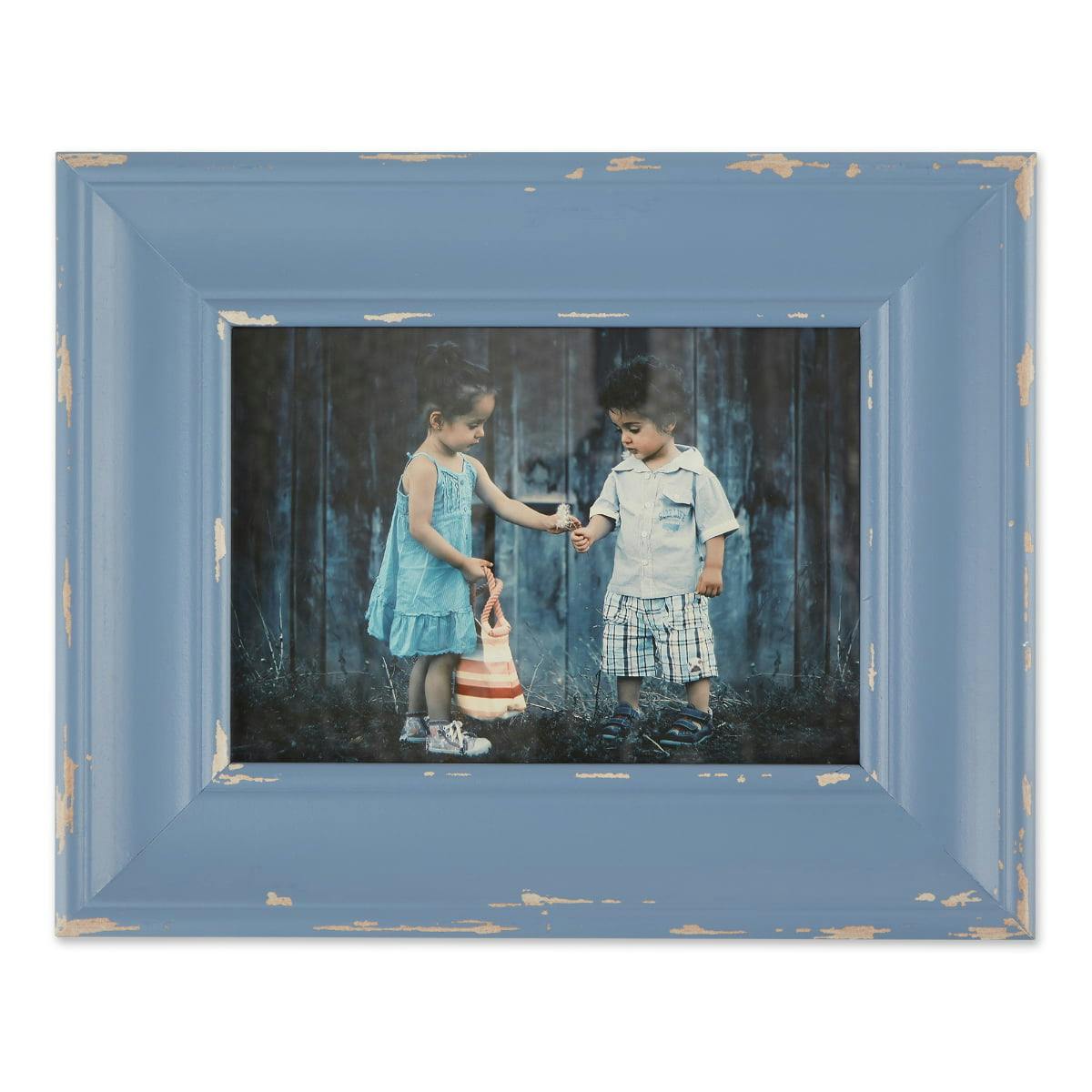 Antique Distressed Blue Wood 5x7 Photo Frame with Glass