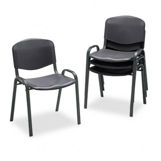 Set of 4 Contoured Black Metal Stacking Chairs