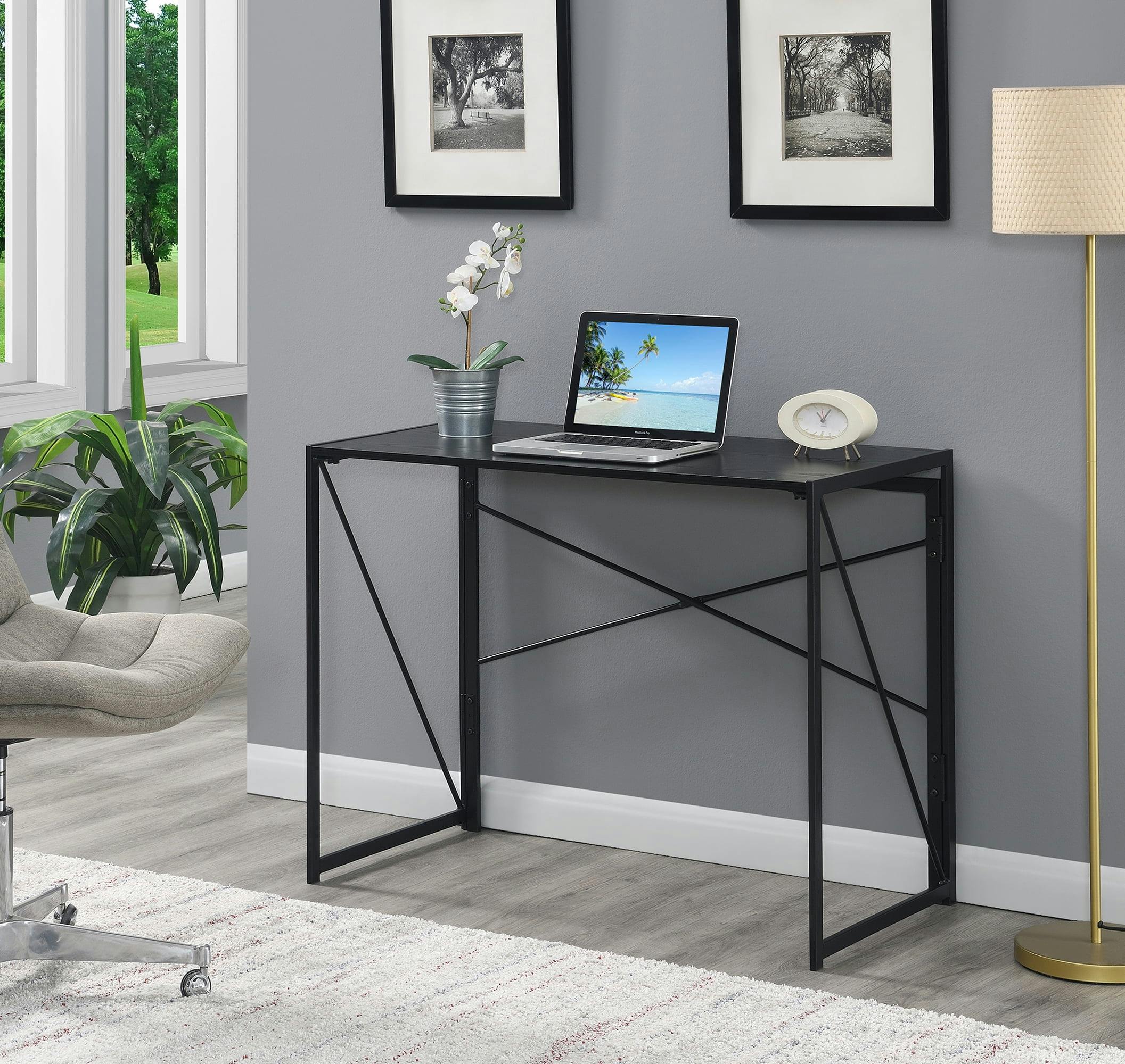 Sleek Black 40" Foldable Workspace Desk with Durable Metal Legs