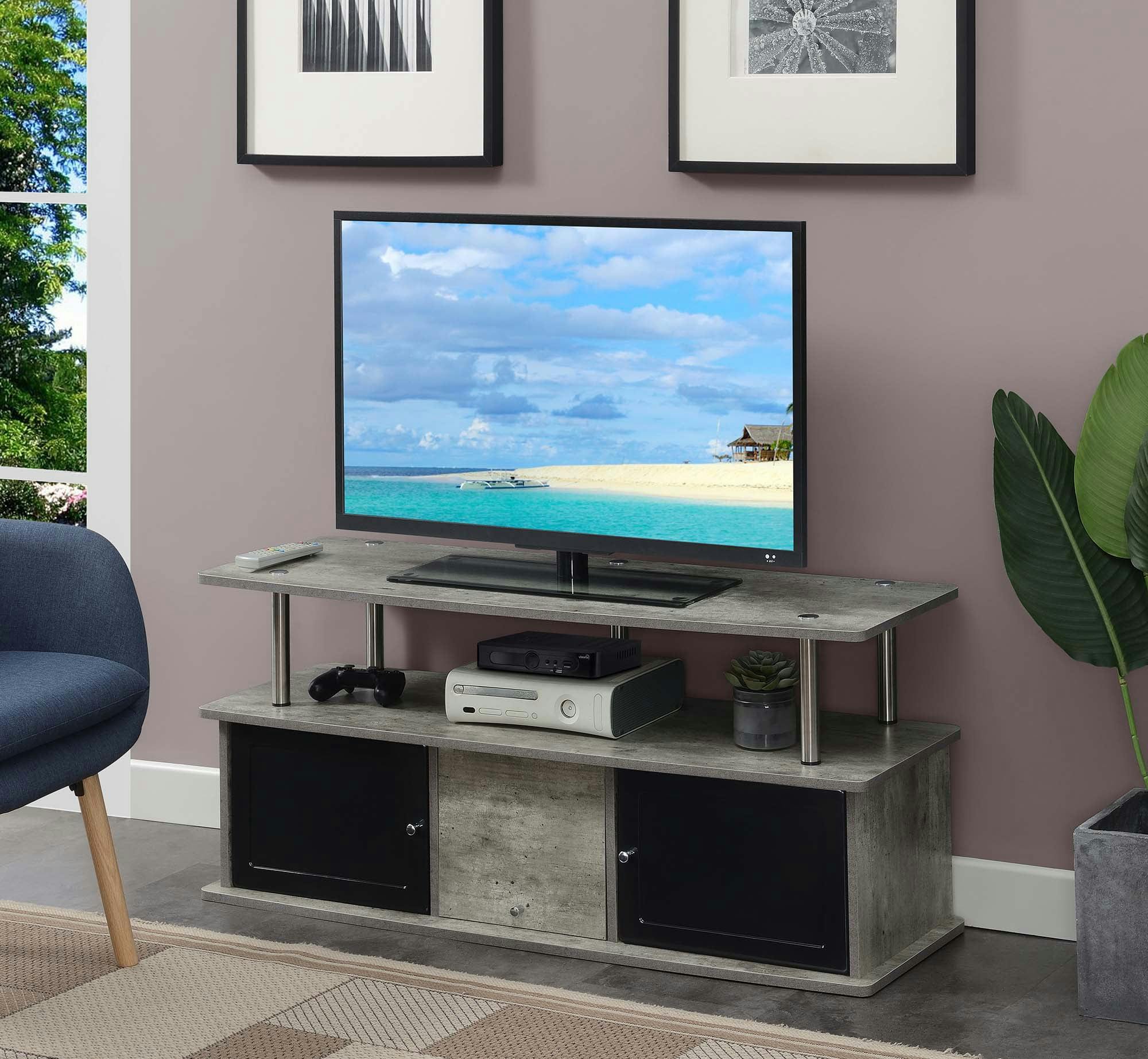 Modern Faux Birch 48" TV Stand with Gray Cabinet Storage