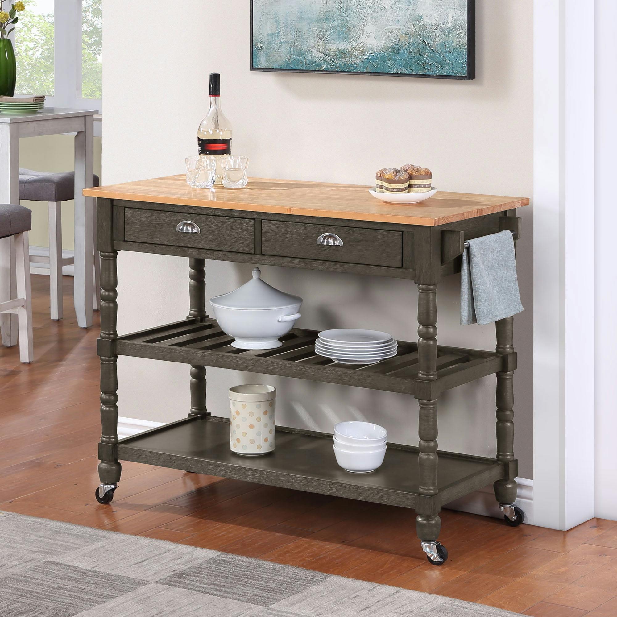 Classic Butcher Block Kitchen Cart with Wine Storage and Drawers