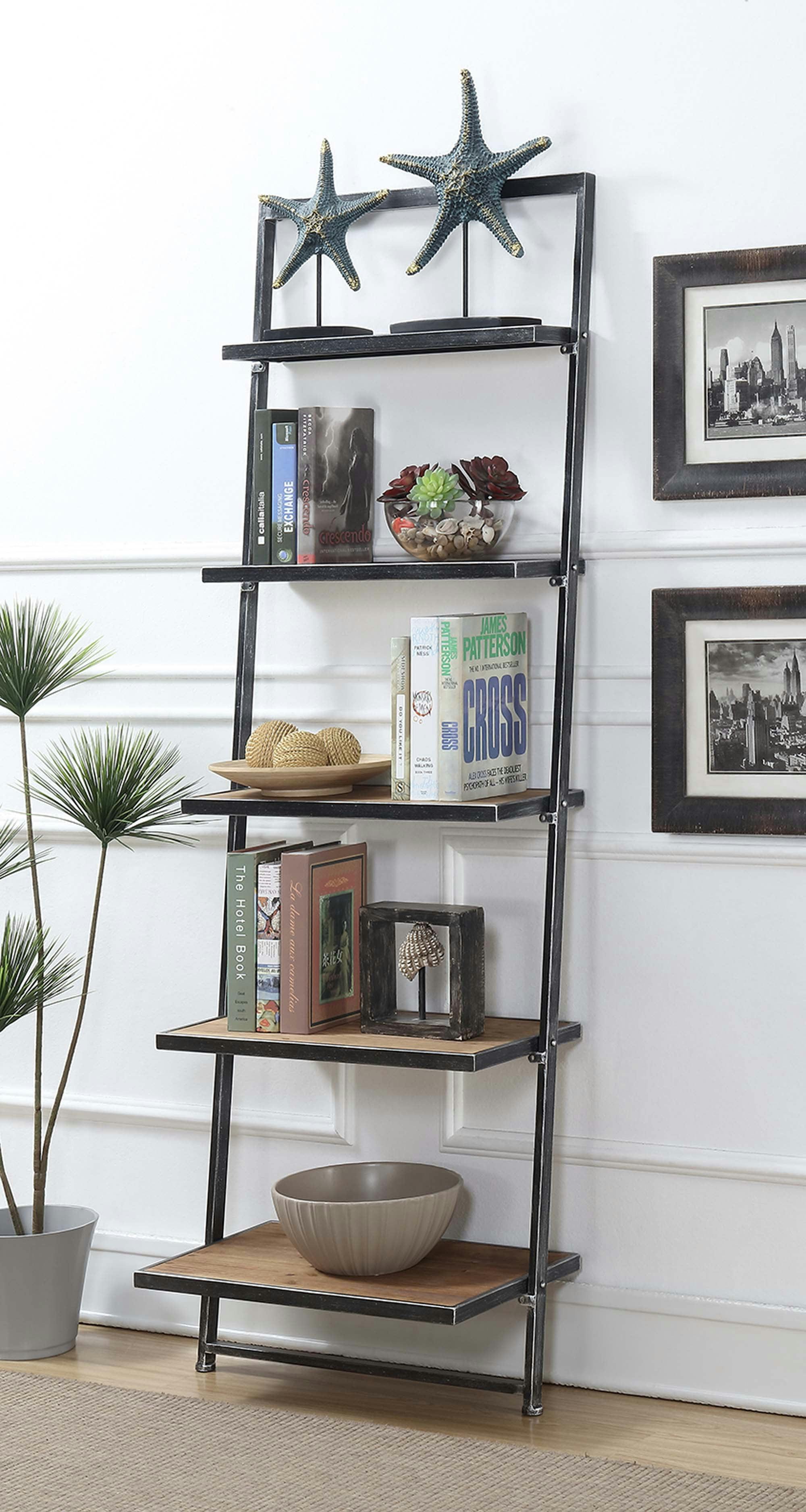 Laredo Black Wood 5-Tier Leaning Ladder Bookshelf