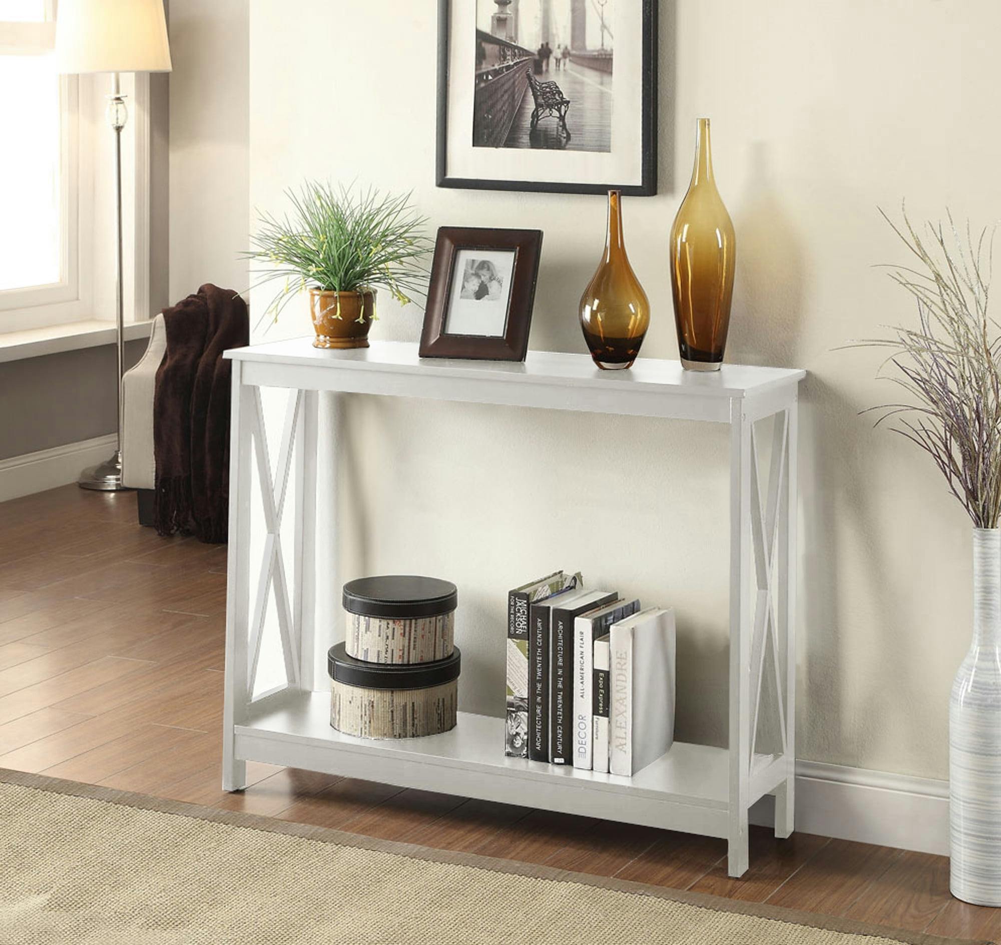 Oxford White Console Table with Dual-Tier Storage Shelving