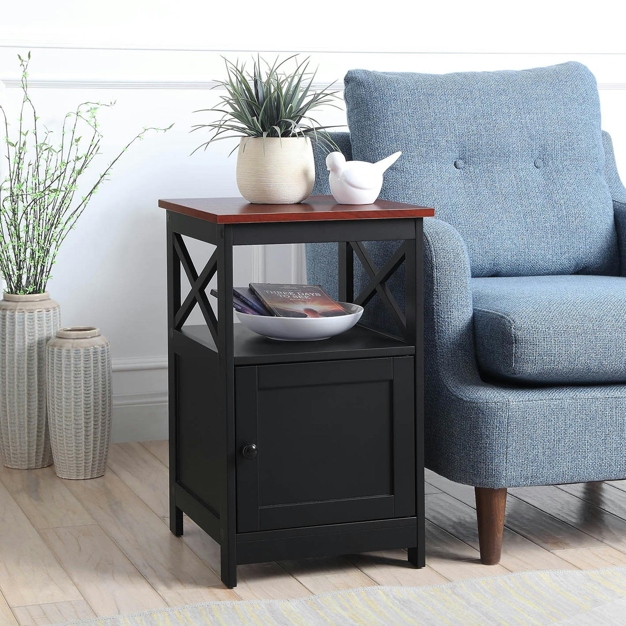 Cherry & Black Contemporary Square End Table with Cabinet Storage