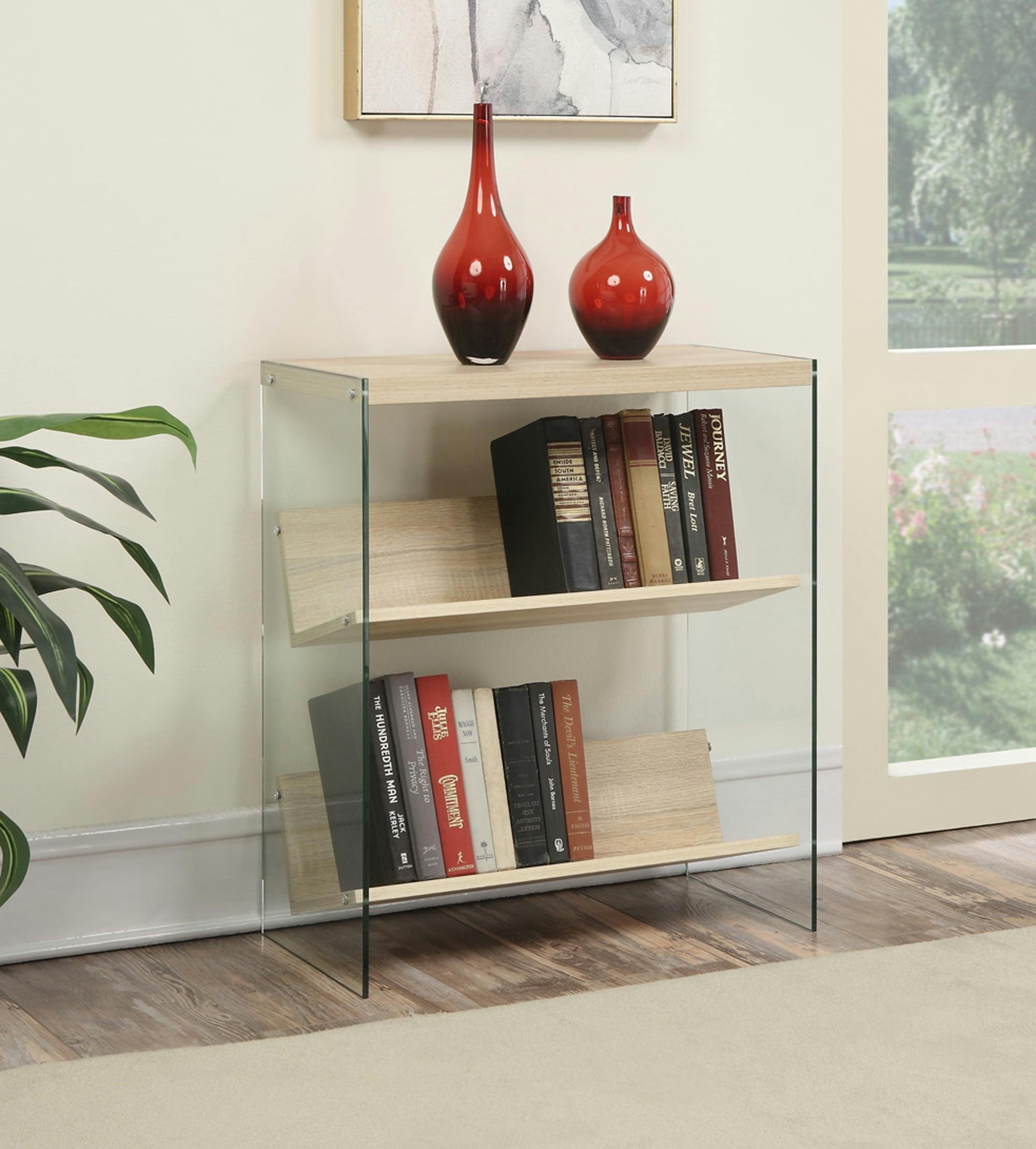 Soho Weathered White Solid Wood and Glass 3-Tier Bookcase