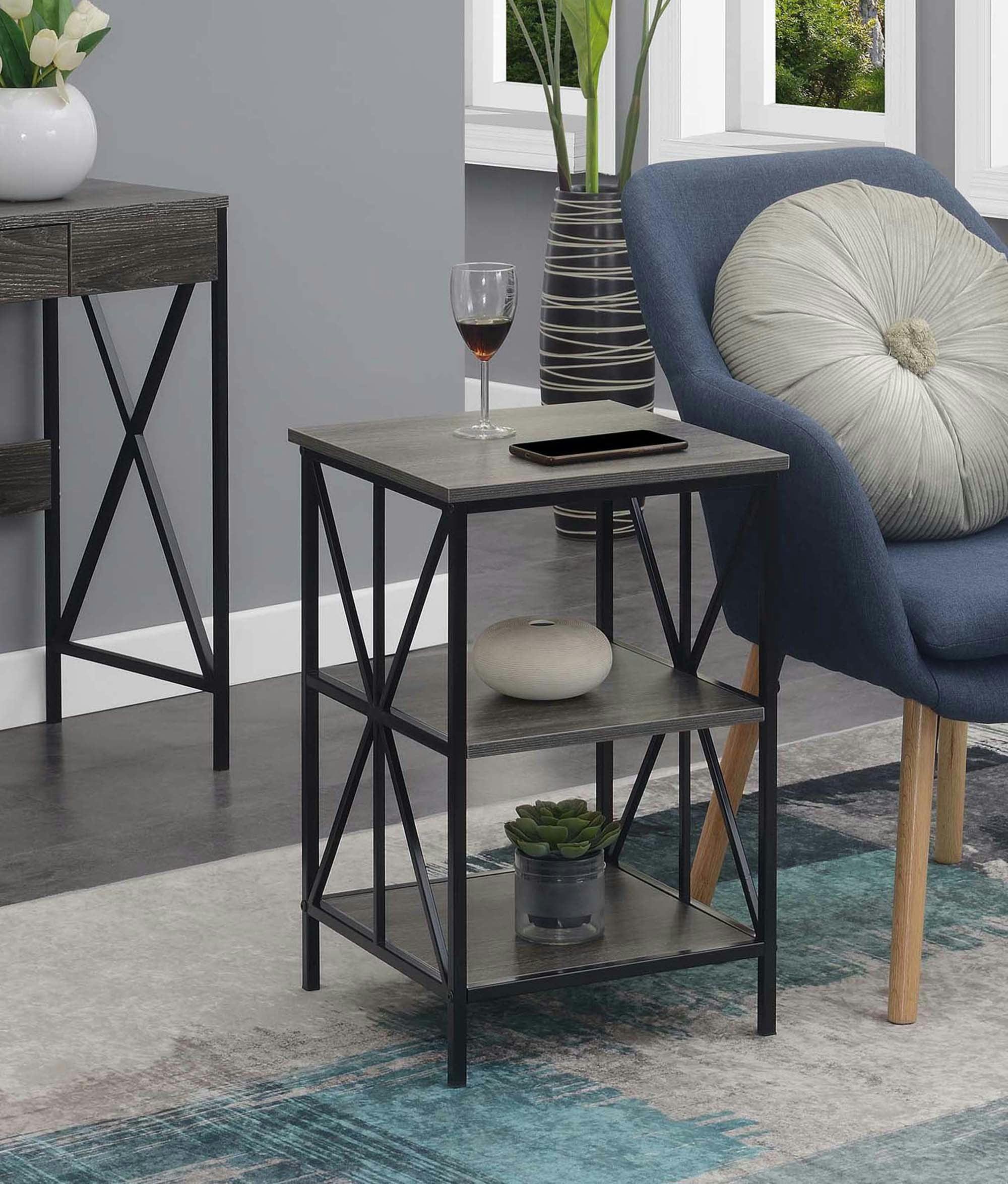 Weathered Gray Starburst 16" Metal & Wood End Table with Shelves
