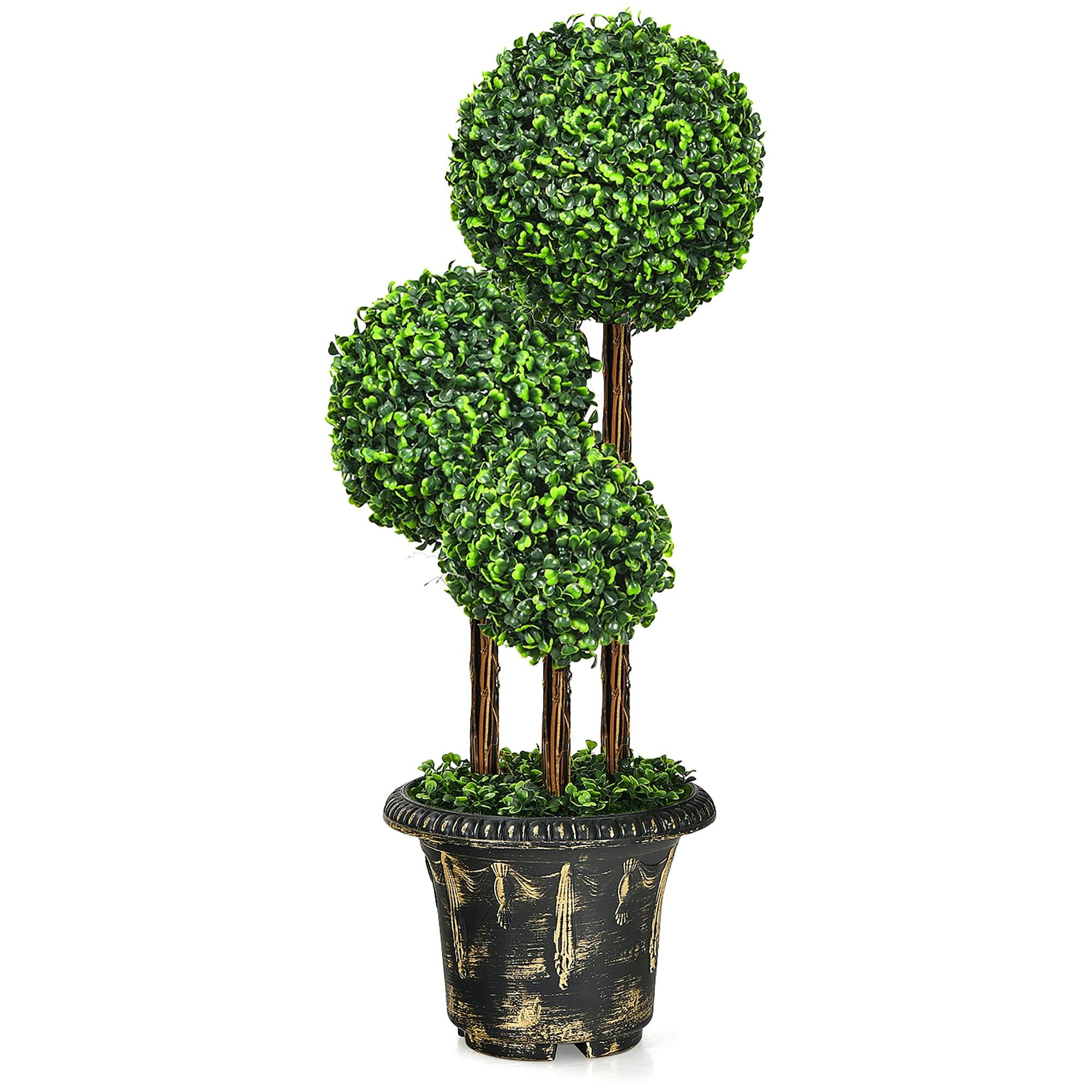 Bronze Stand 36" Topiary Bonsai Artificial Tree with Real Wood Rattan