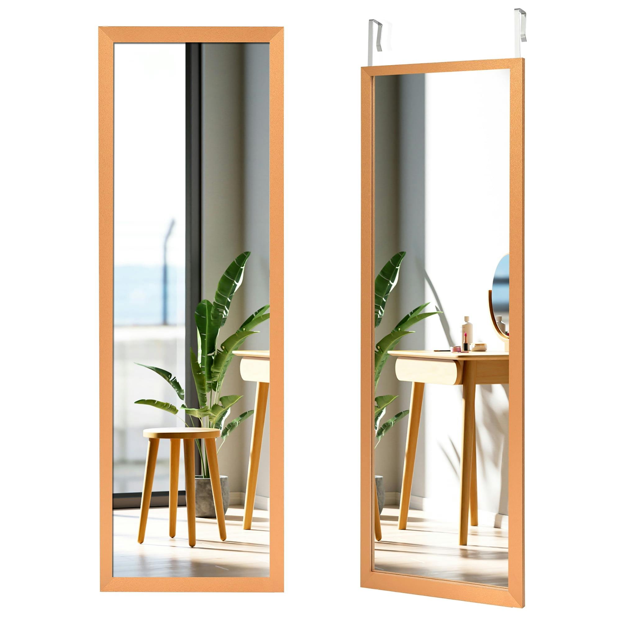 Modern Full-Length Golden Wood Framed Door Mirror