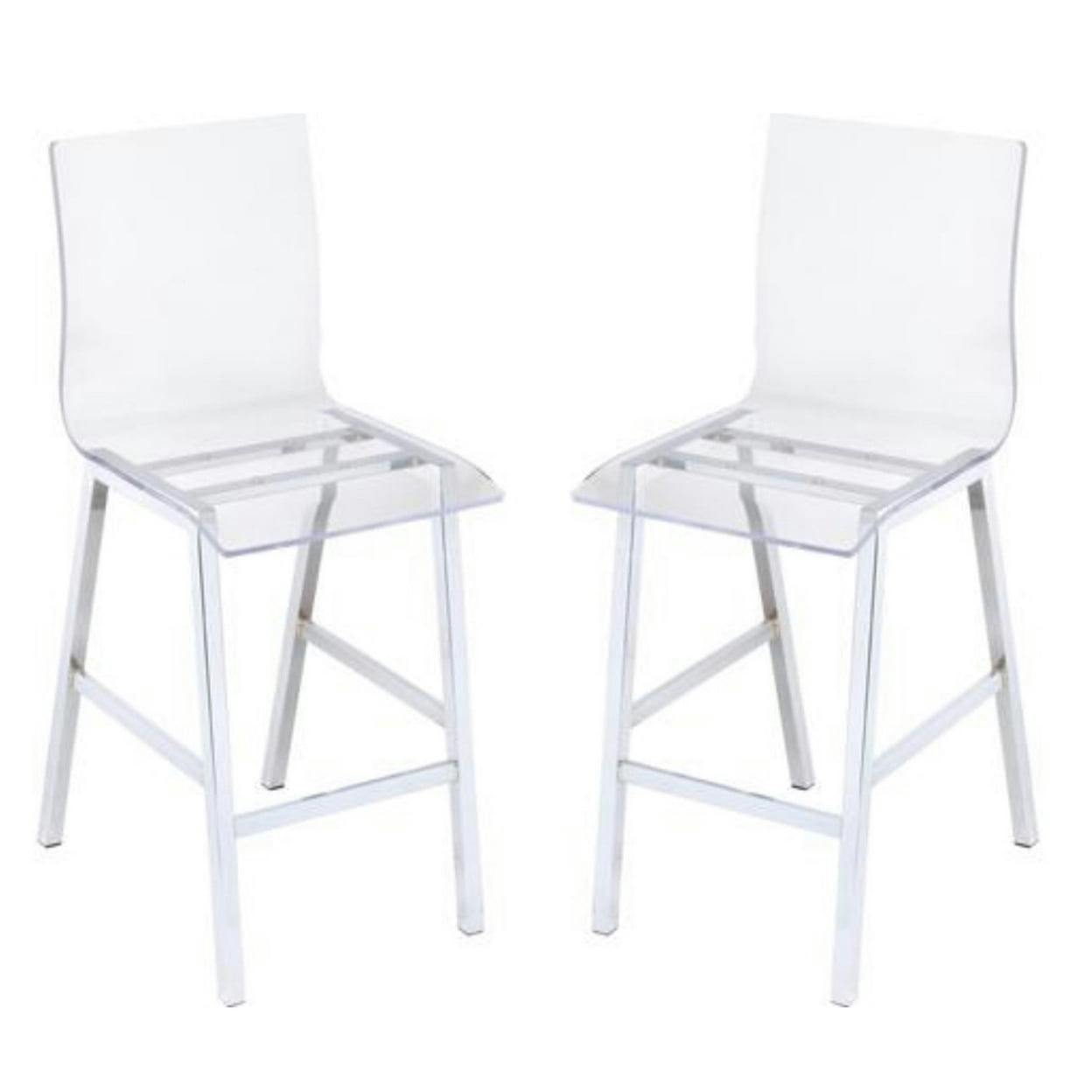 Clear Acrylic and Chrome Counter Height Dining Chair Set of 2