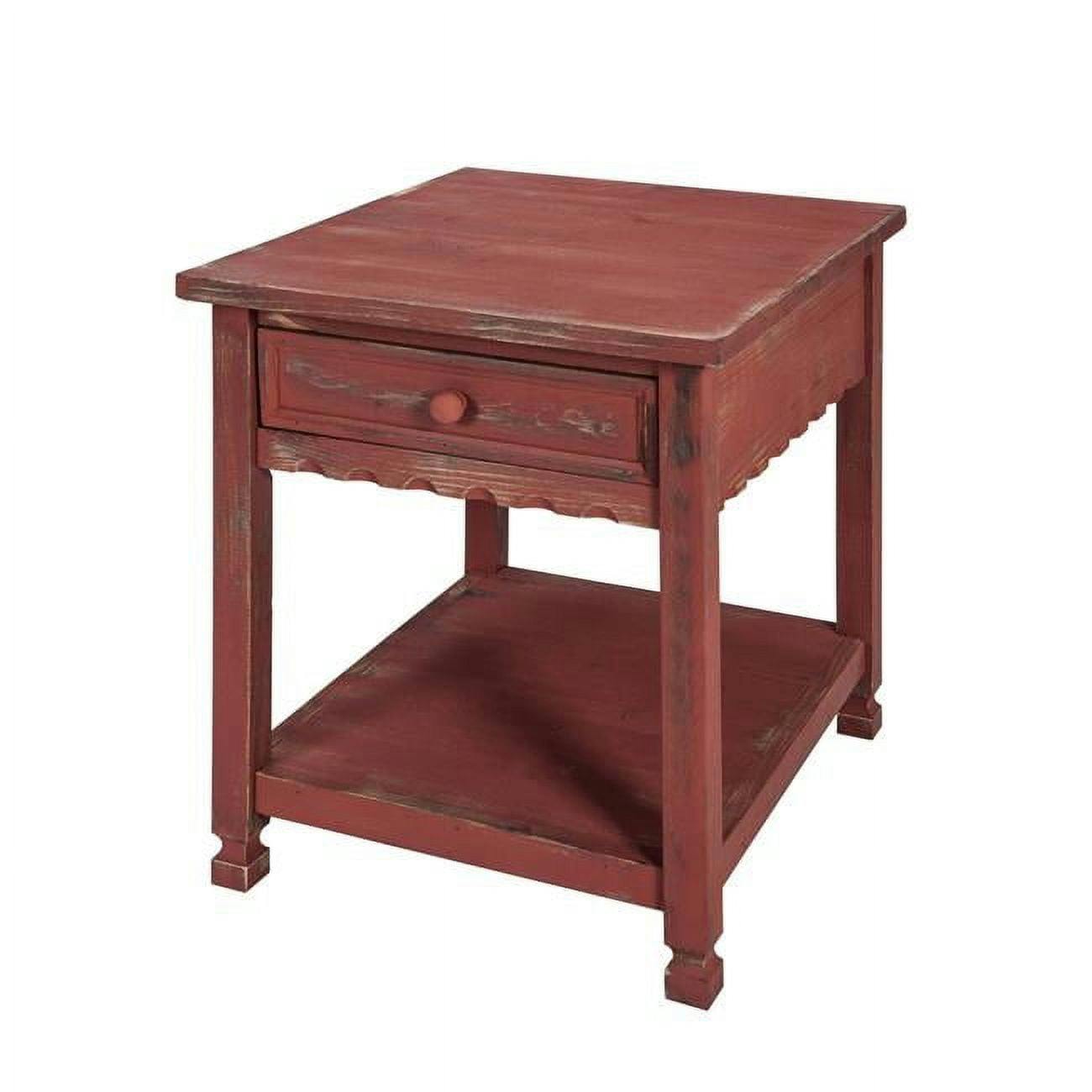 Rustic Red Antique Finish Cottage End Table with Storage