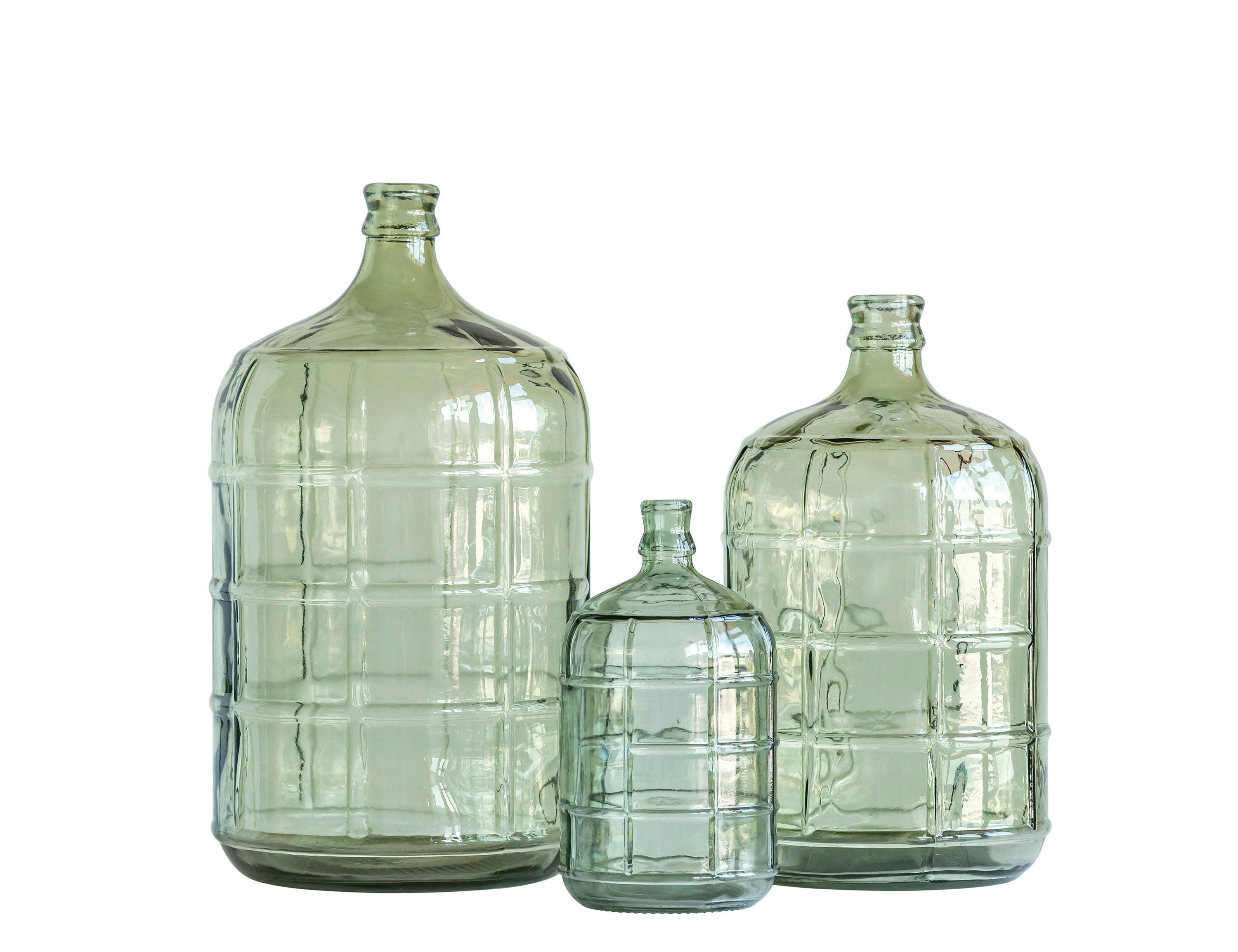 Embossed Windowpane 19.5'' Vintage Green Glass Decorative Bottle