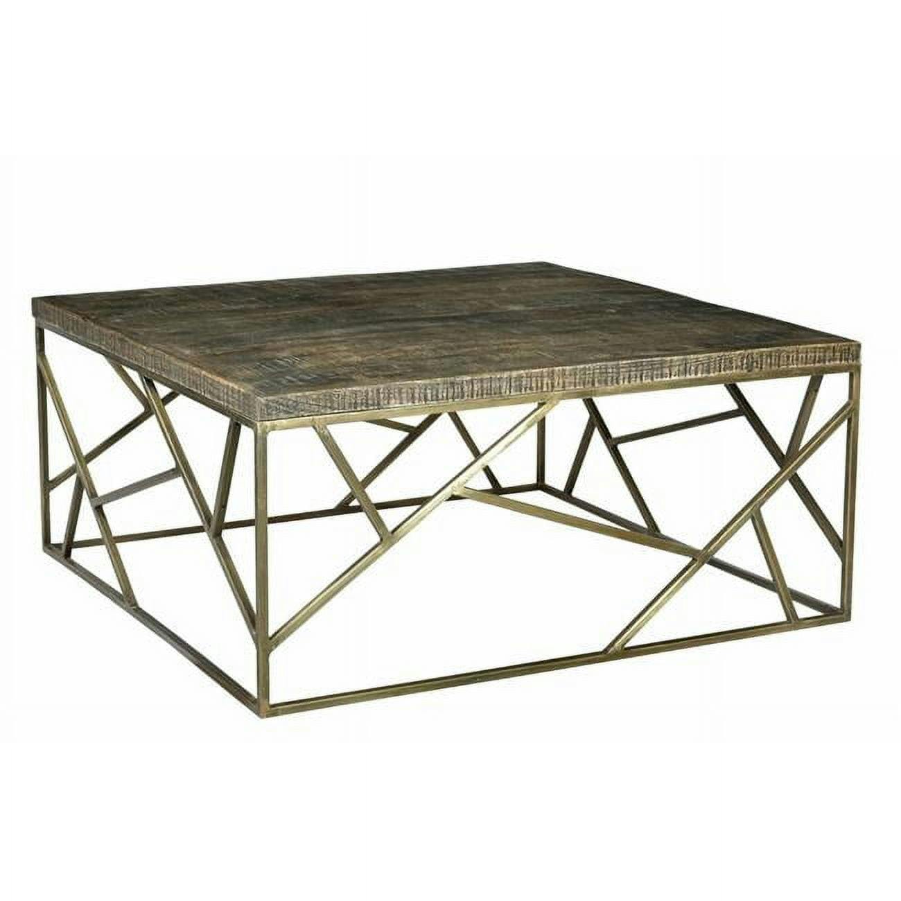 Bengal Manor 40" Square Mango Wood Coffee Table with Gold Iron Base