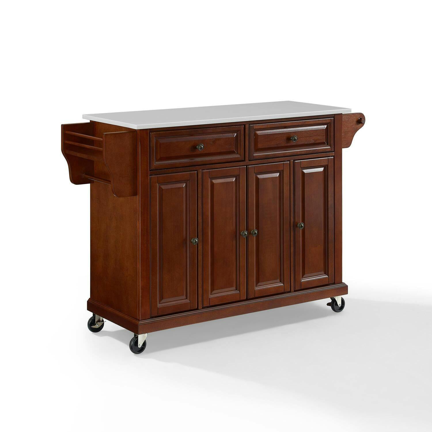 Granite Top Mahogany Kitchen Cart with Built-In Spice Rack