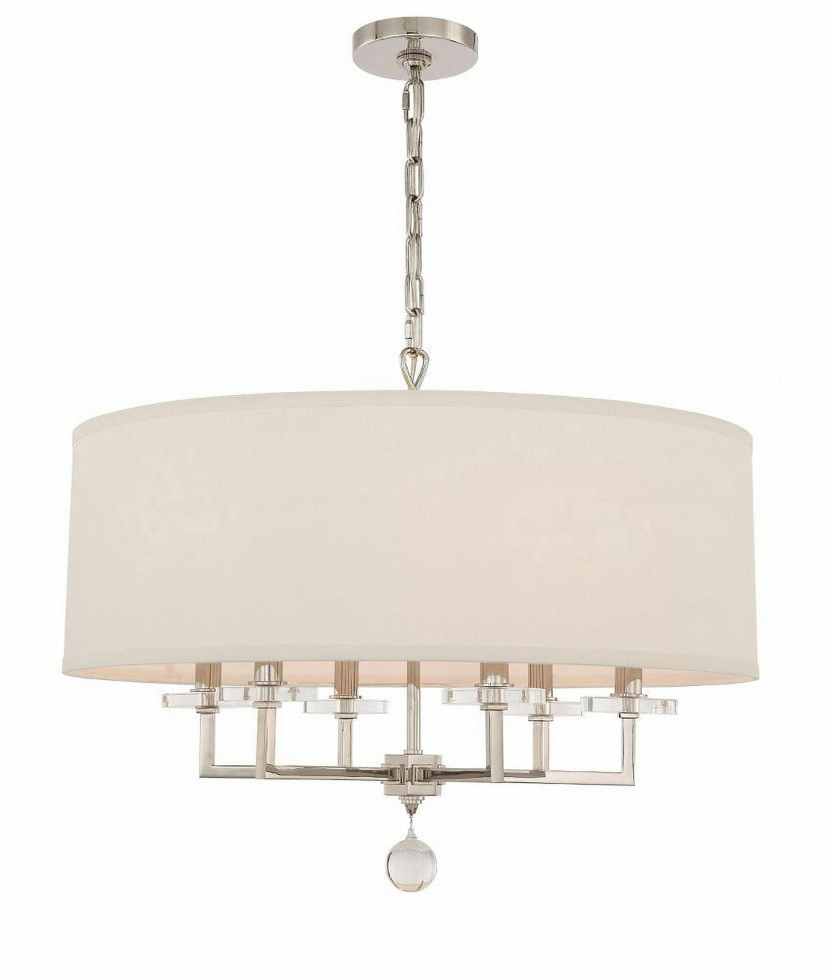 Elegant Paxton Polished Nickel 6-Light Chandelier with Silk Drum Shade and Crystal Accents