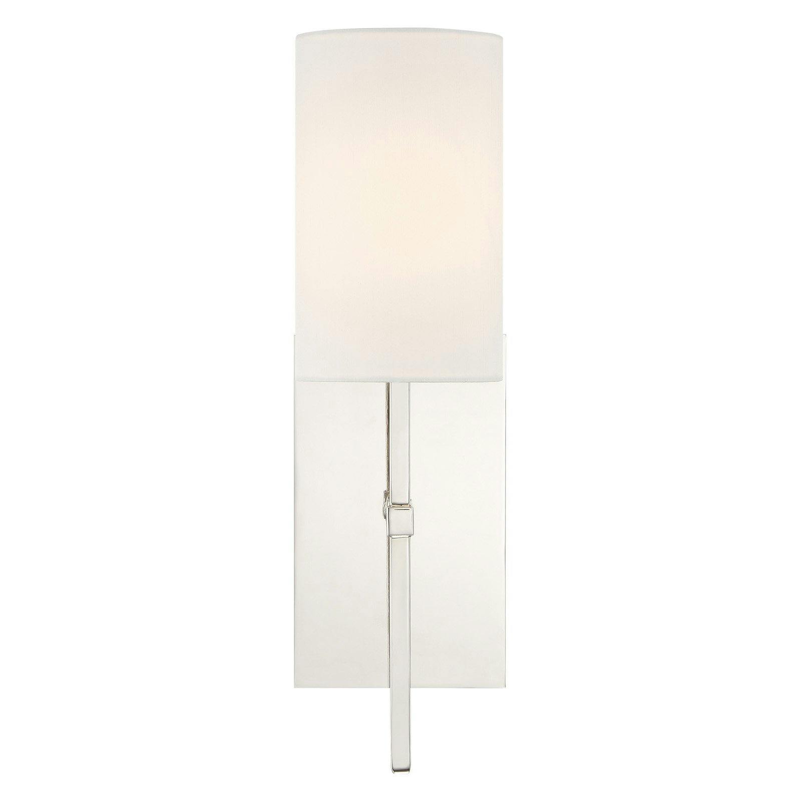 Veronica Polished Nickel Cylinder Sconce with White Silk Shade