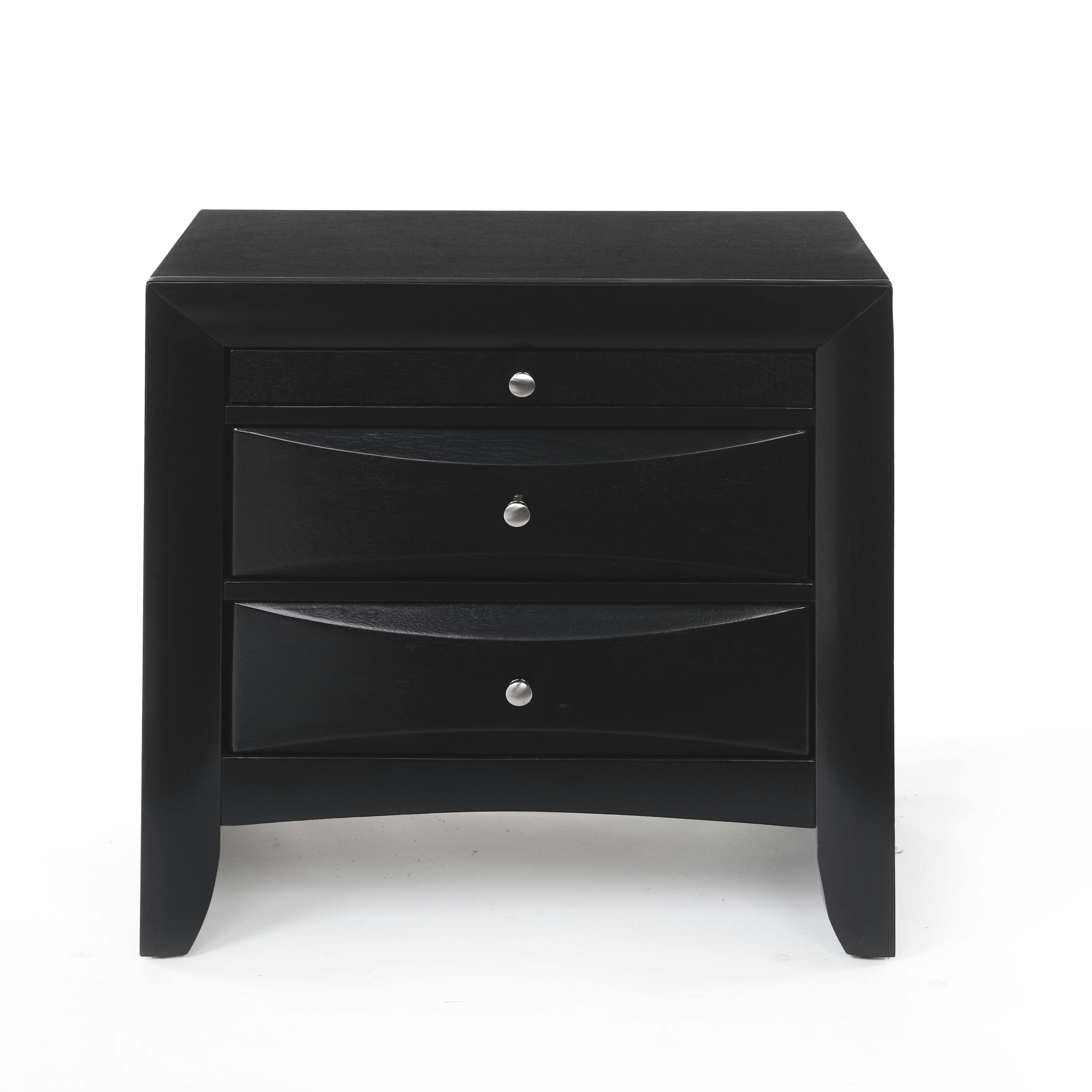 Modern Black Rubberwood 2-Drawer Nightstand with Pull-Out Tray