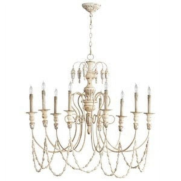 Antiqued White and Silver Beaded 39" Traditional Chandelier