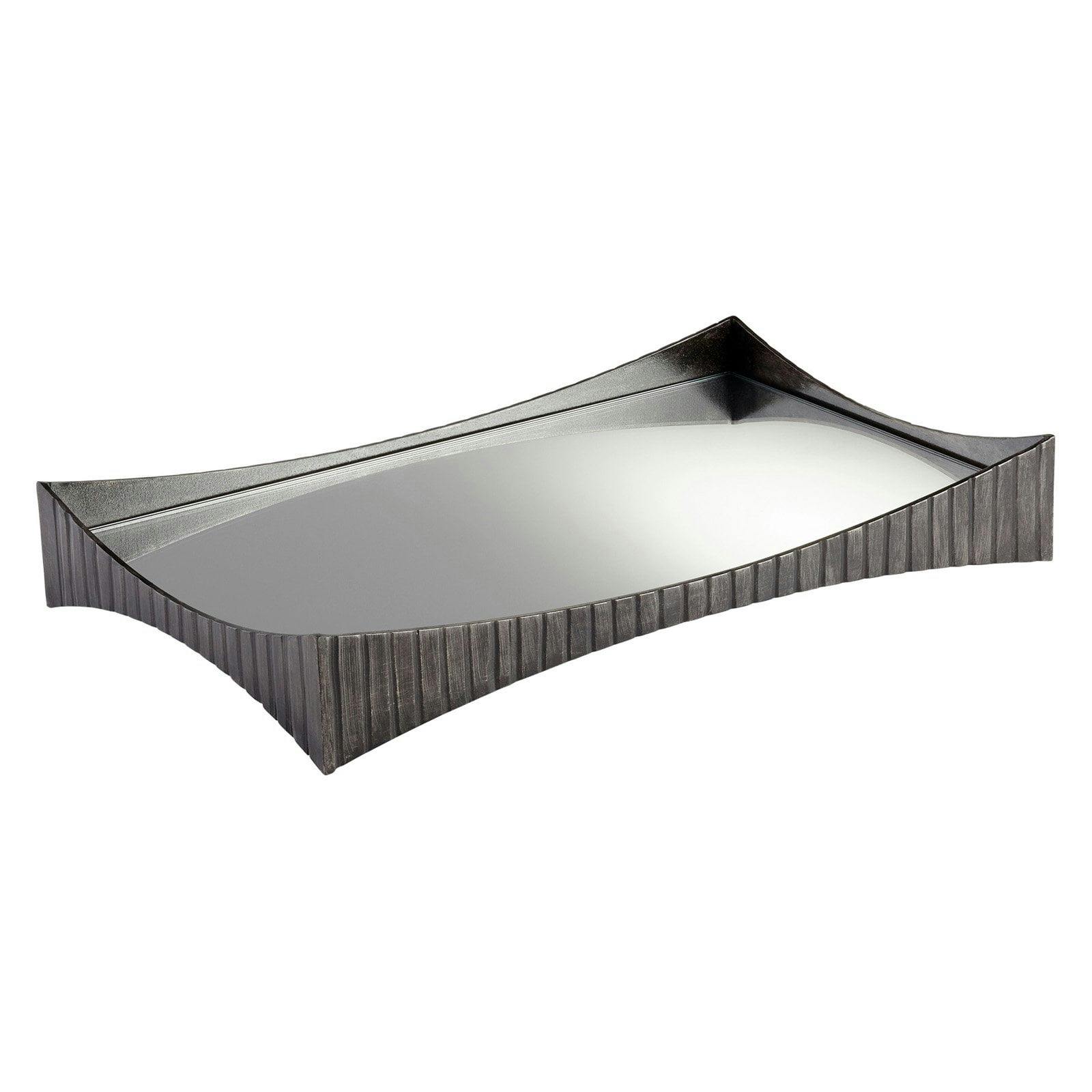 Contemporary Gray Iron Decorative Tray with Mirrored Glass