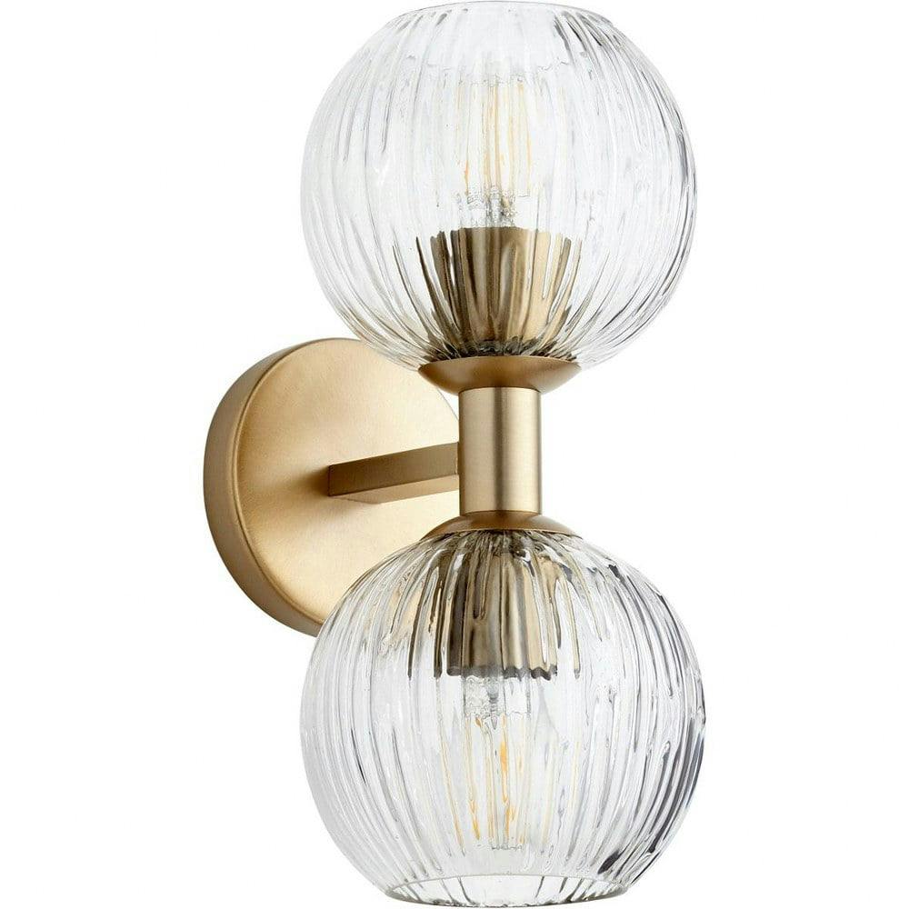Helios Dual-Light Dimmable Brass Sconce with Clear Glass Shades