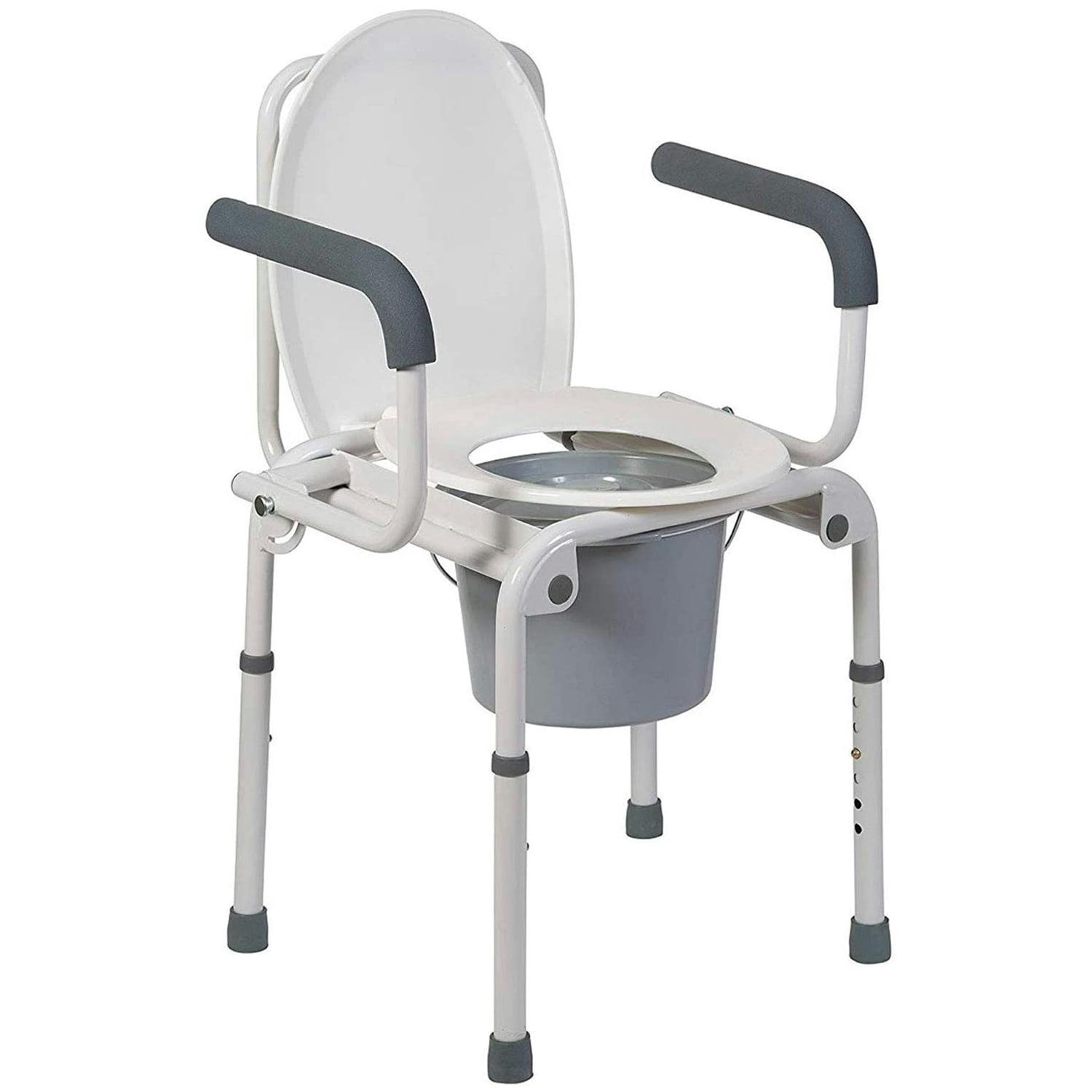 Easy-Transfer Steel Frame Portable Commode with Adjustable Seat Height
