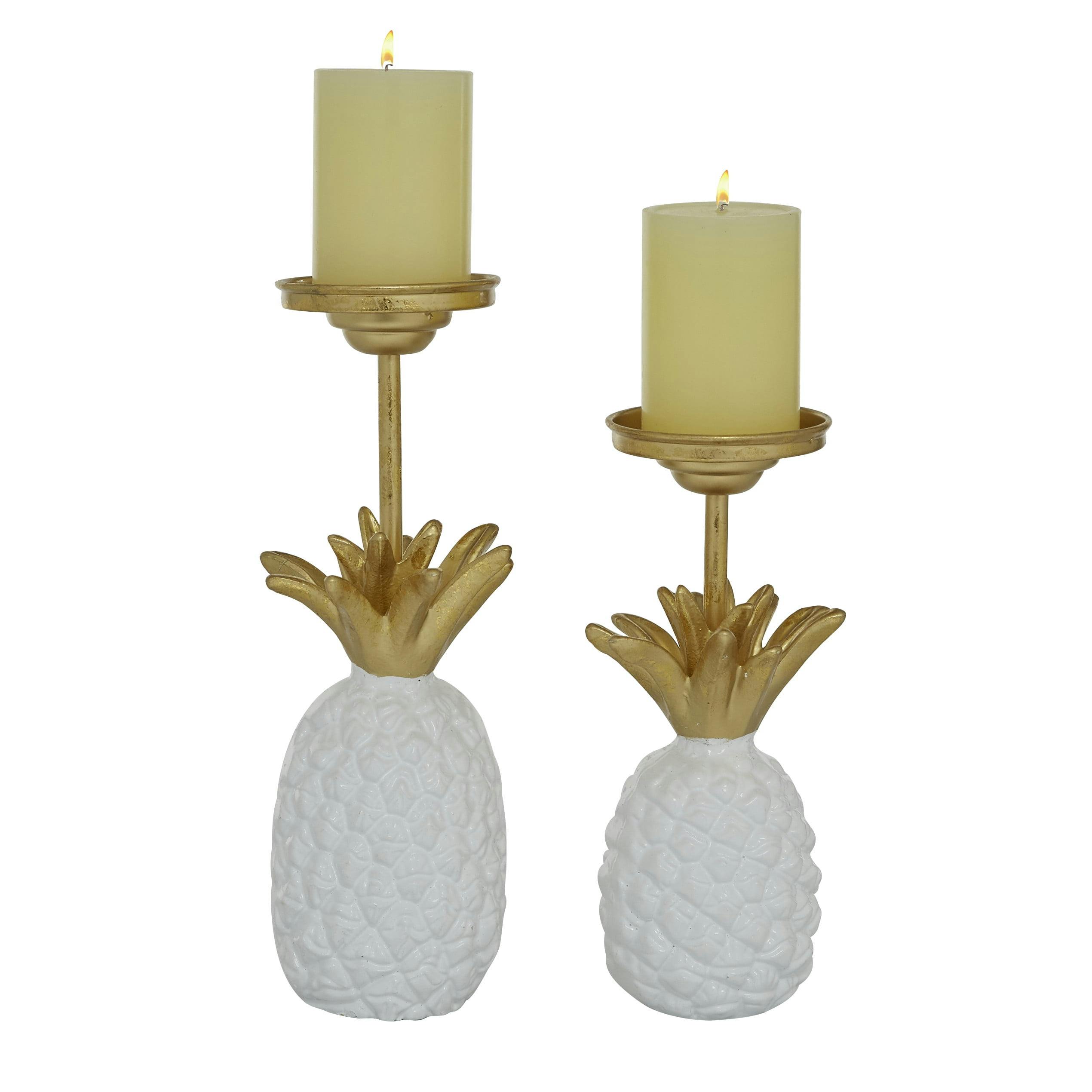 Elegant Pineapple Base White Iron Candlestick Set, 10" & 13"