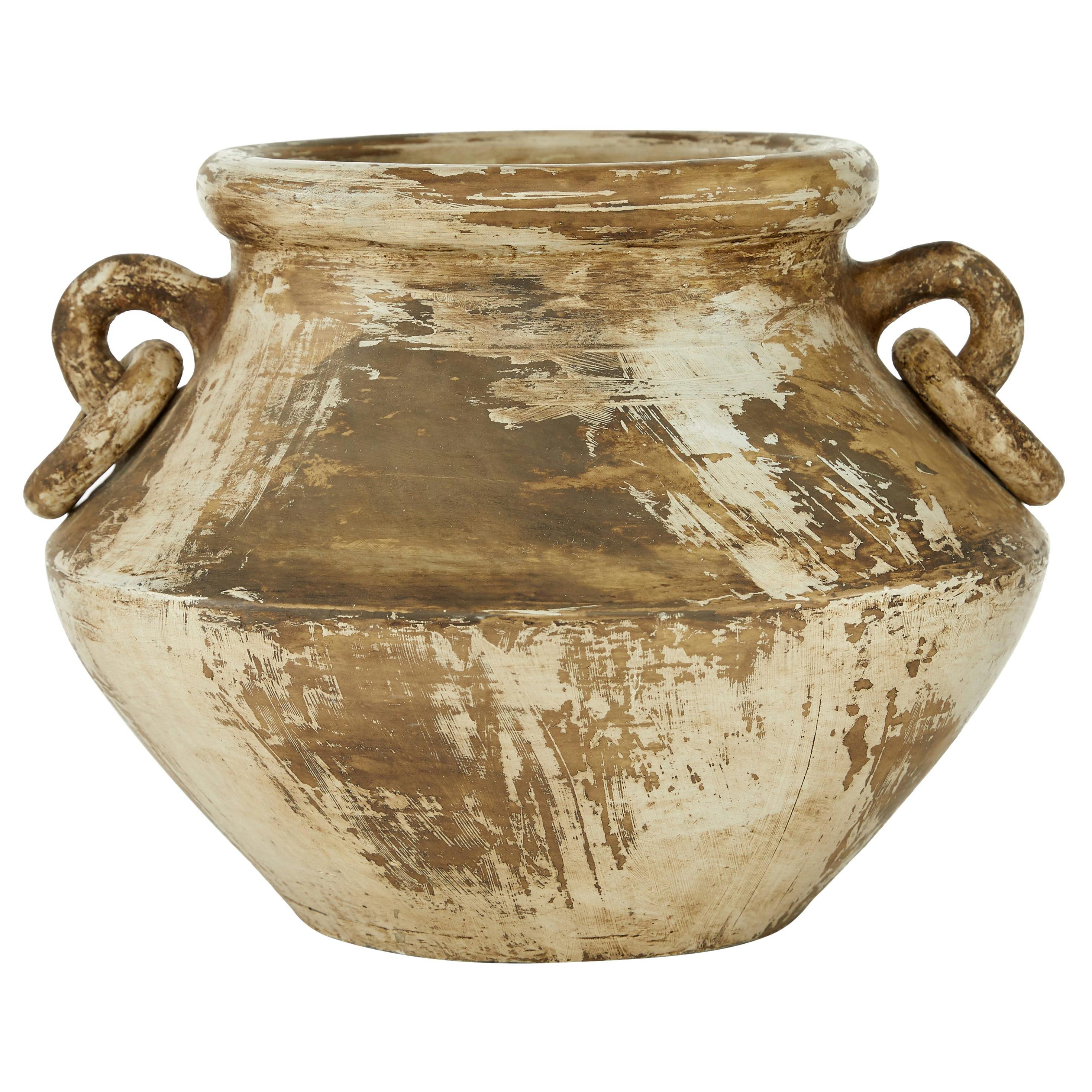 Beige Distressed Solid Amphora Ceramic Vase 13" x 13" x 10"