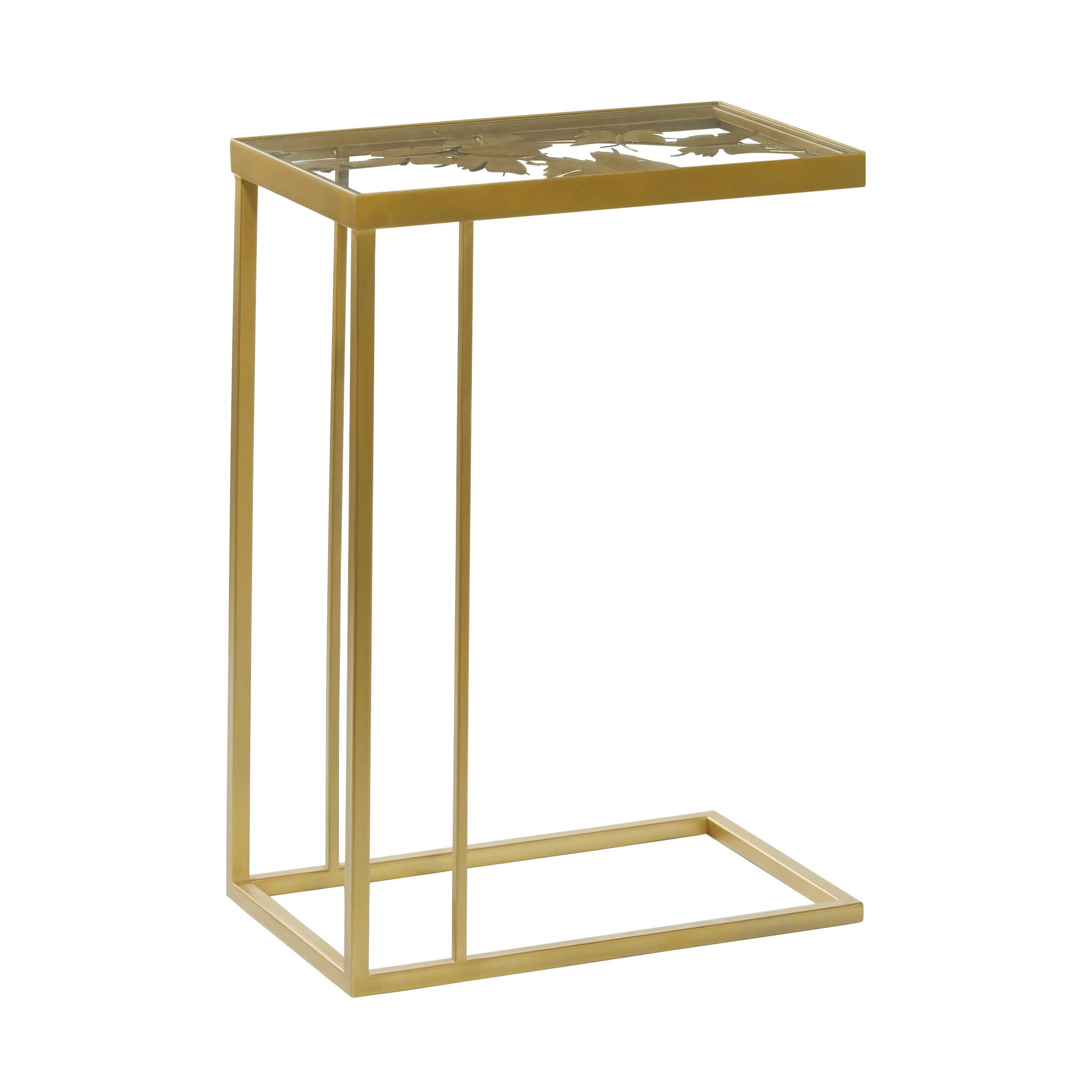 Elegant Gold Metal and Clear Glass C-Shaped Accent Table