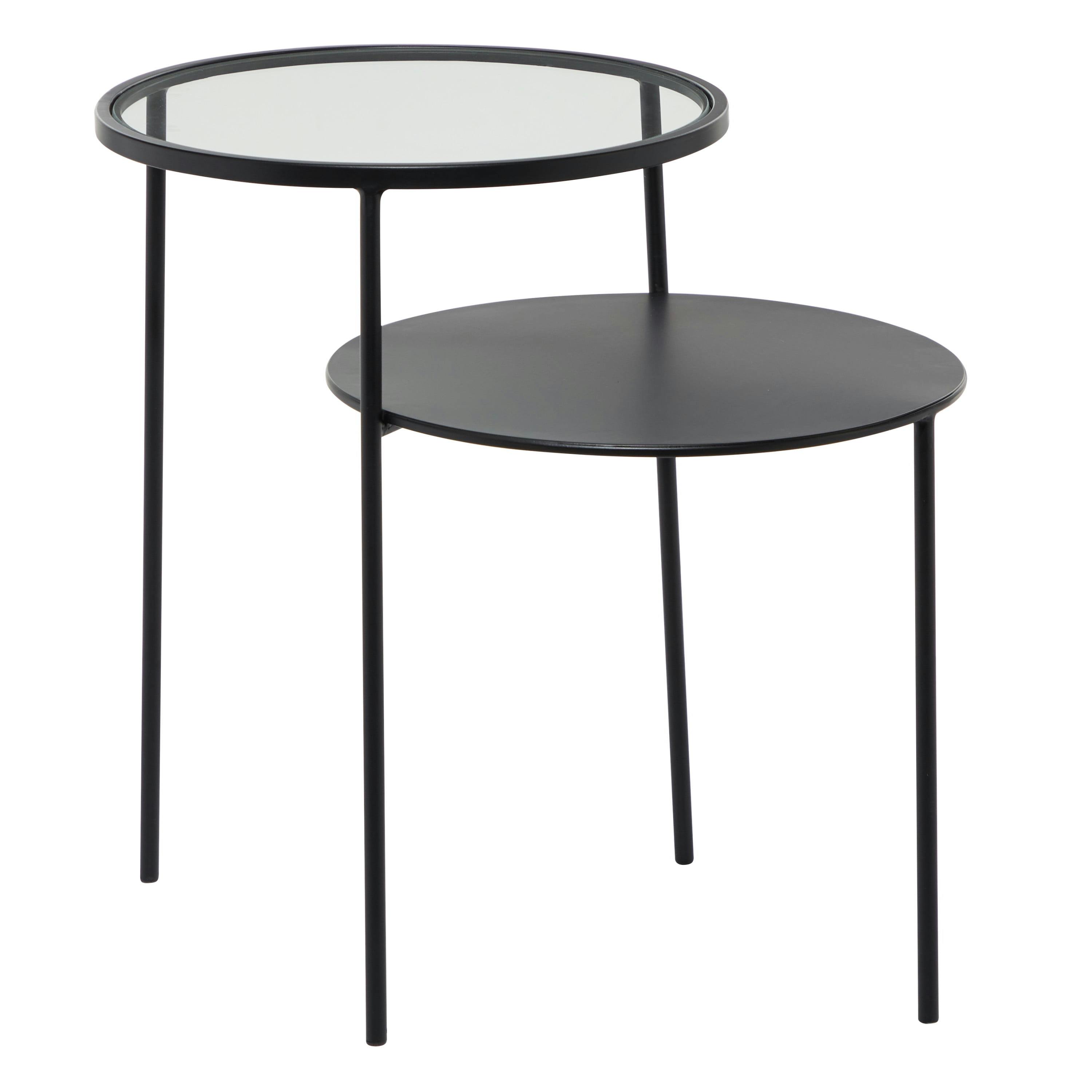 Sleek 23" Black Metal and Glass Round Accent Table with Storage