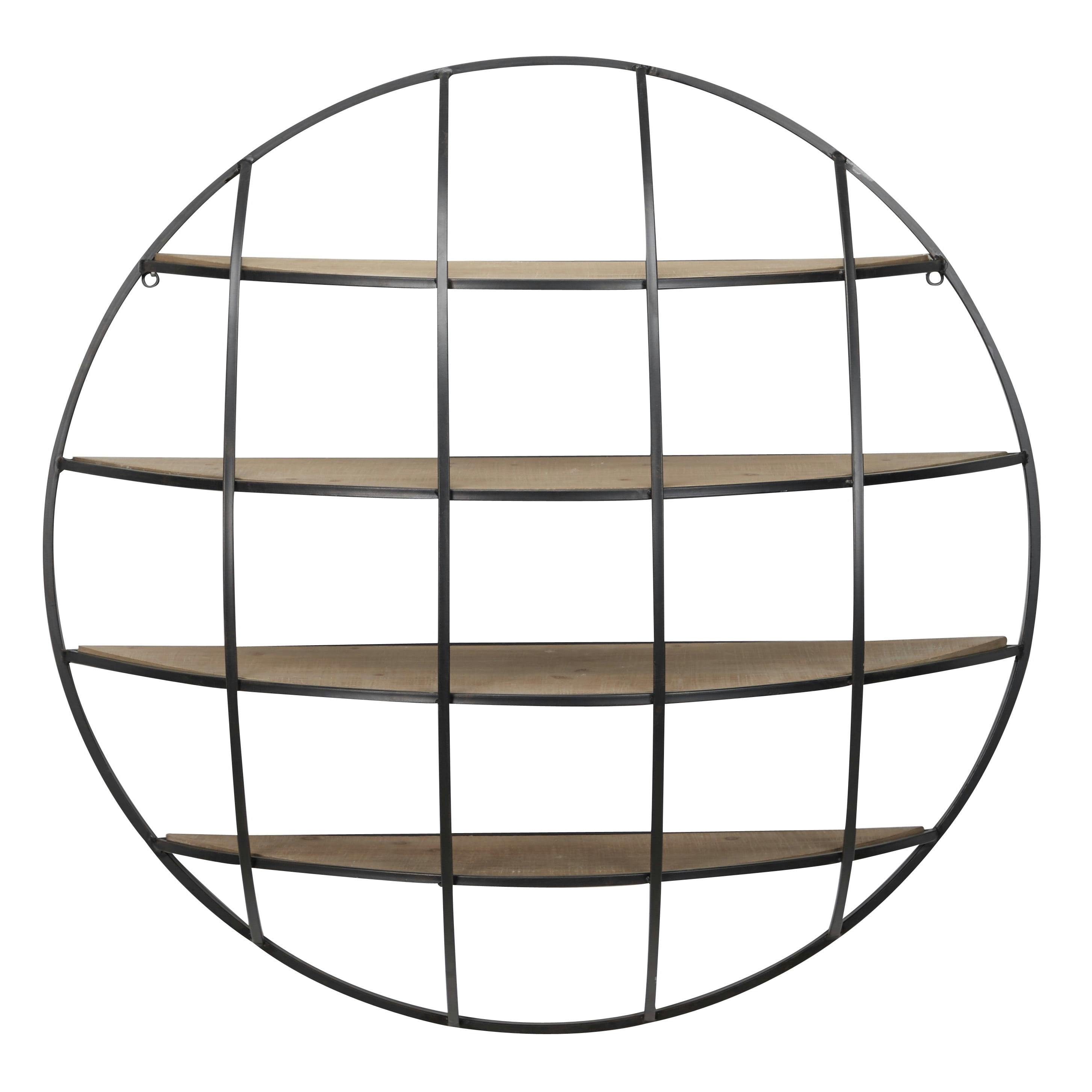 Rustic Iron and Wood 36" Geometric Round Floating Wall Shelf