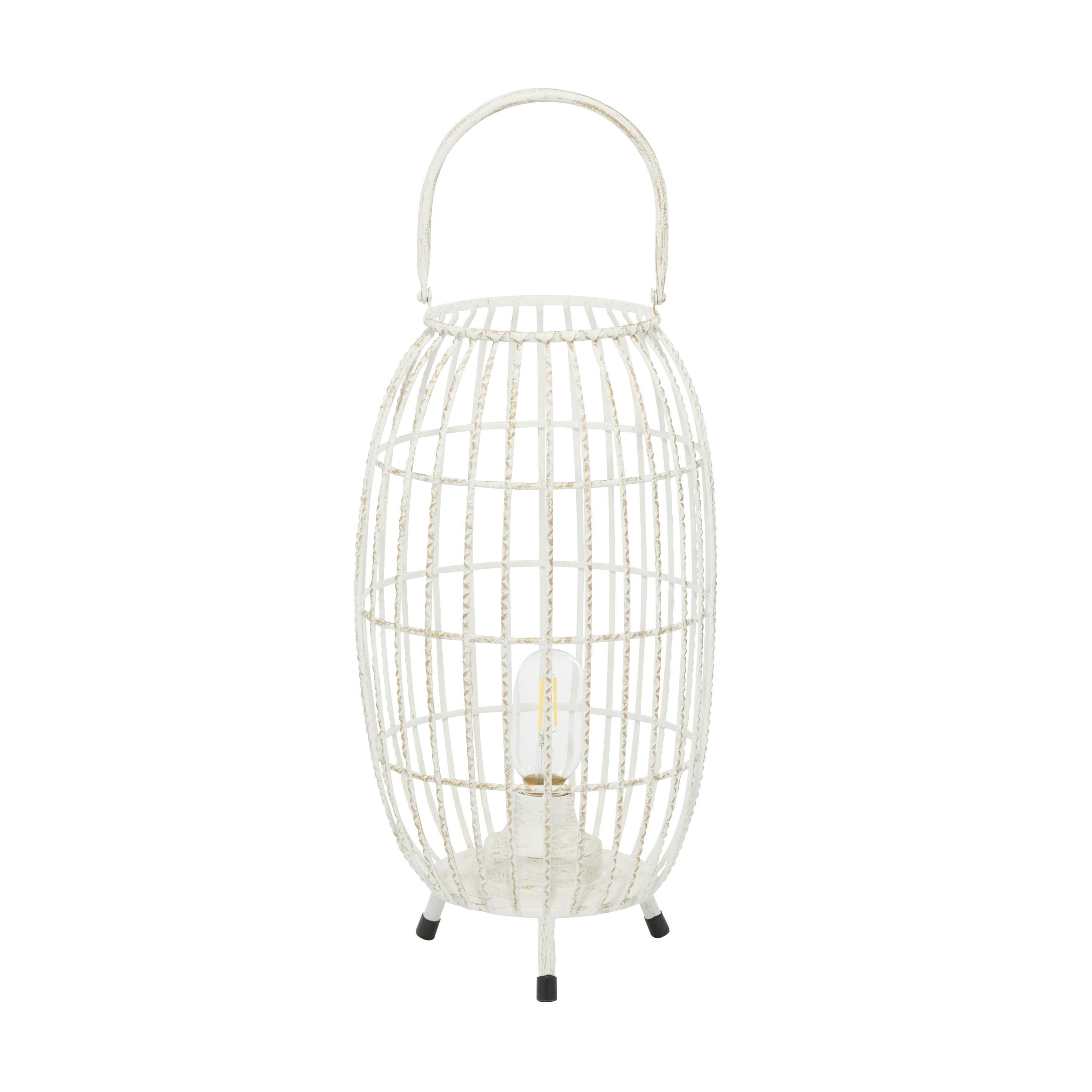 Elegant Oval White Metal LED Candle Lantern, 16.4" Hanging Design